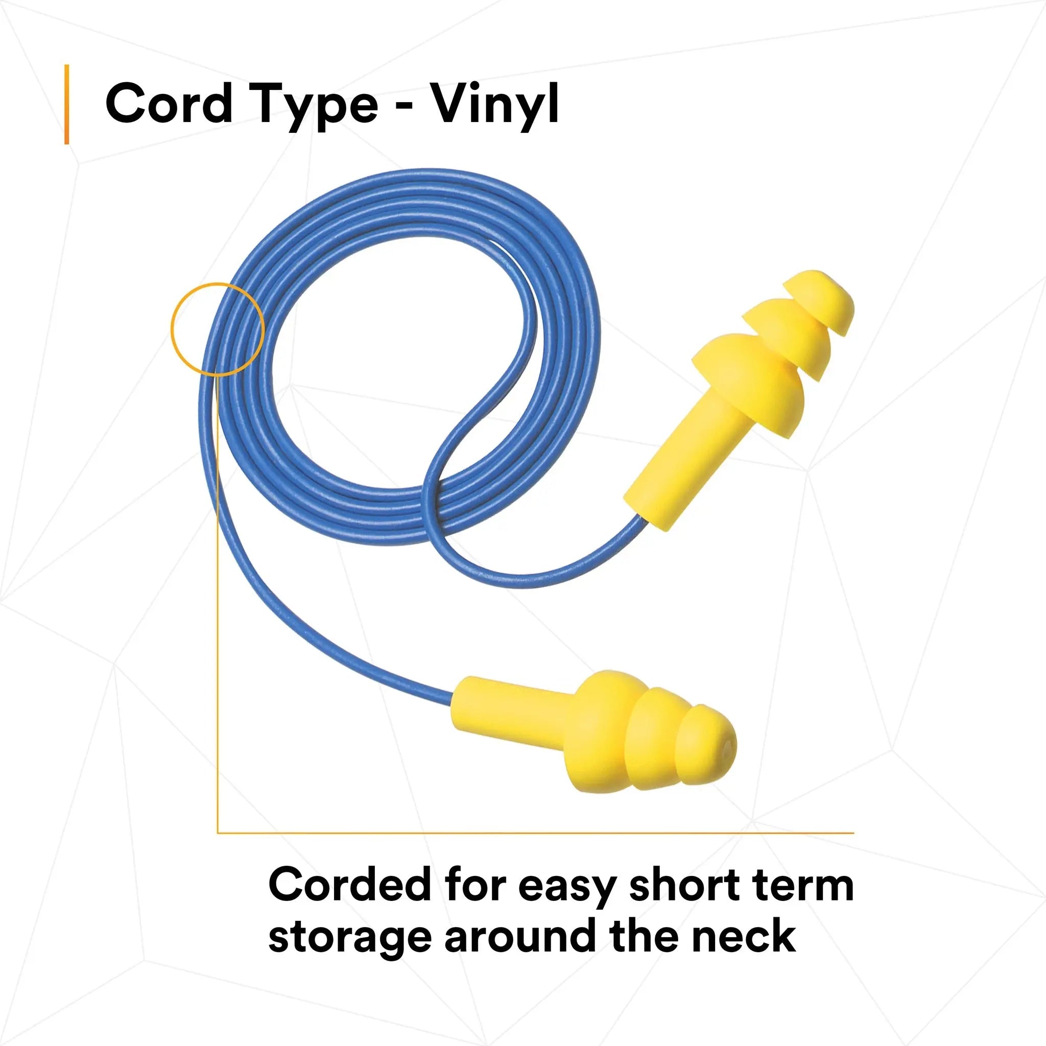 3M E-A-R UltraFit 340-4004 Elastomeric Polymer Corded Earplugs, Yellow, vinyl cord type