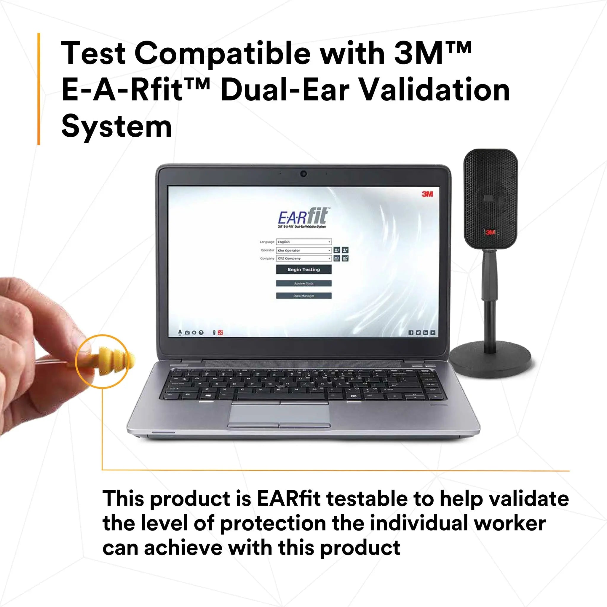 3M E-A-R UltraFit 340-4004 Elastomeric Polymer Corded Earplugs, Yellow, test compatible with 3M E-A-Rfit Dual-Ear Validation system