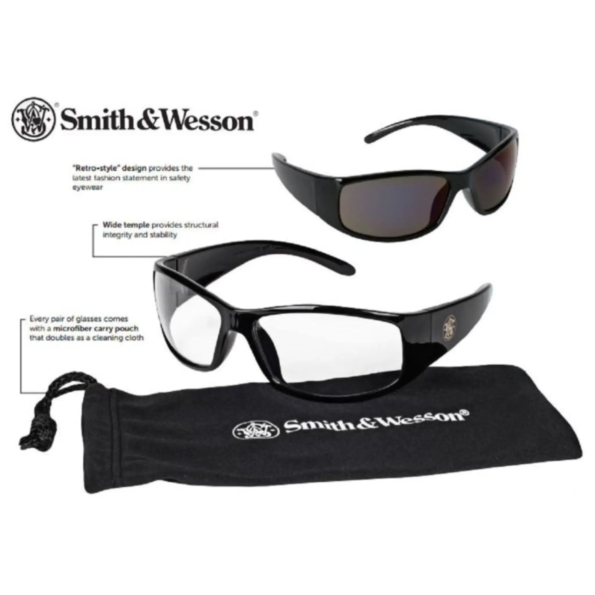 Kimberly-Clark Smith and Wesson 21302 Elite Nylon Safety Glasses, Black Frame, Clear Anti-Fog Lens, 1 Pair, Image 2