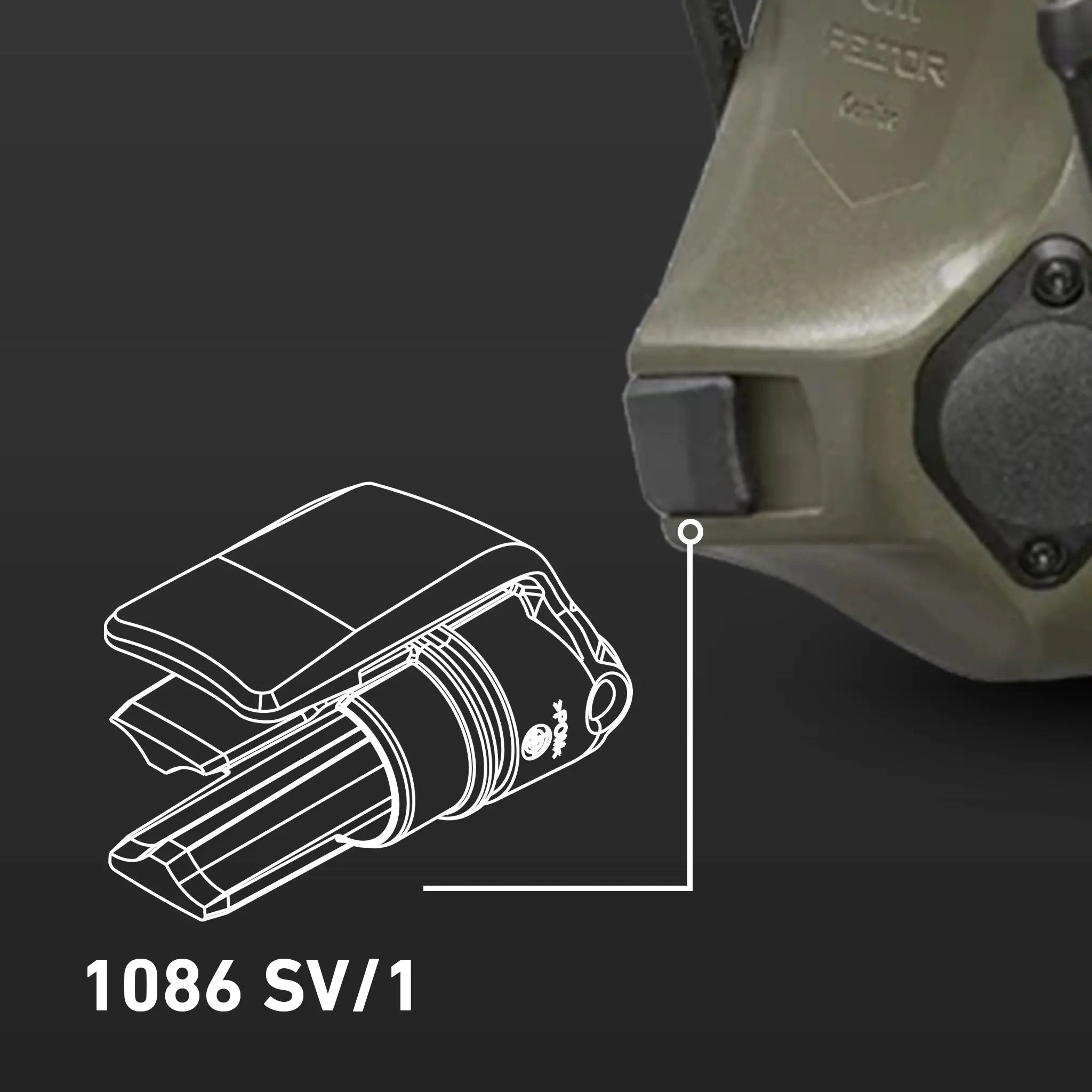 3M PELTOR ComTac 1086 SV/1 VII,VIII, IX Battery Lid, Side View