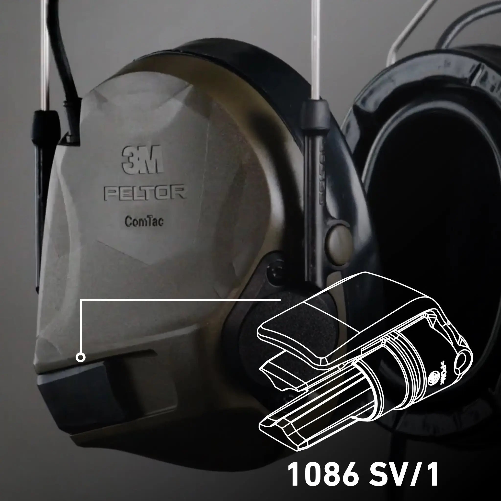 3M PELTOR ComTac 1086 SV/1 VII,VIII, IX Battery Lid, Front View