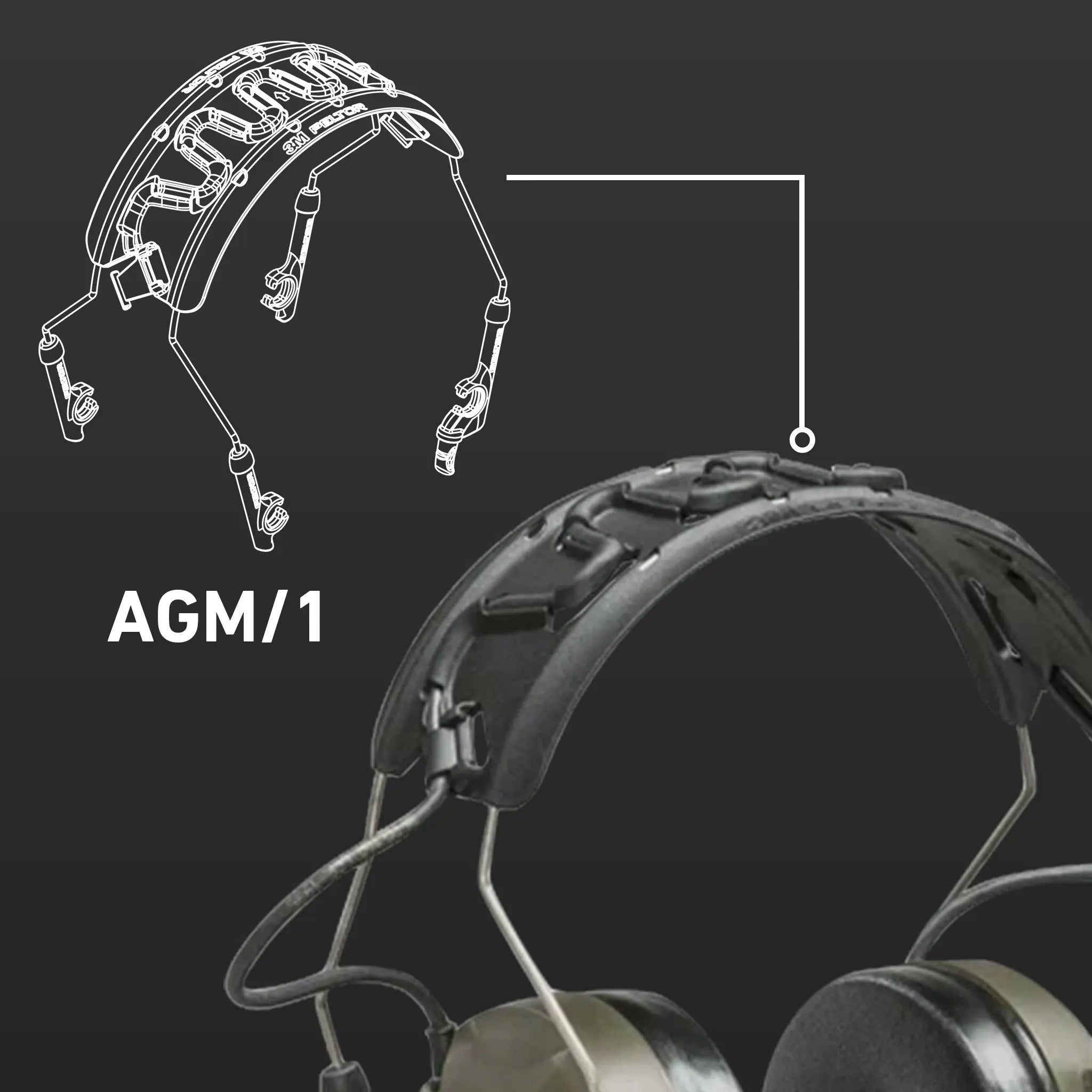 3M PELTOR ComTac AGM/1 VII,VIII, IX Headband, Black, Front View