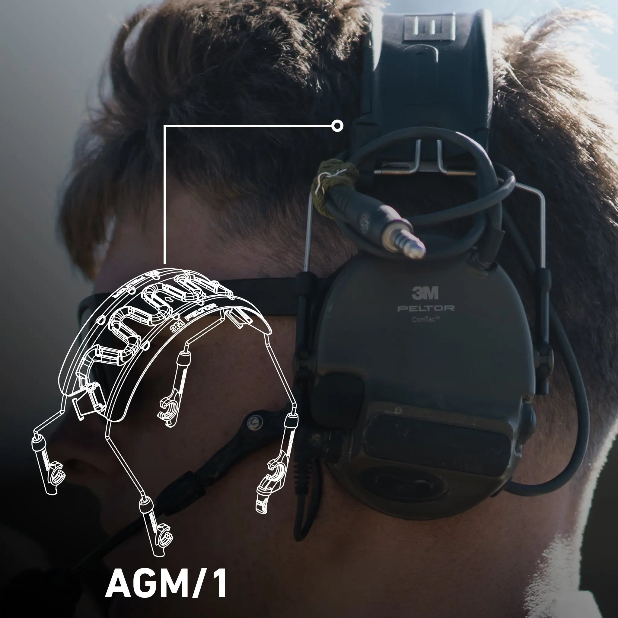 3M PELTOR ComTac AGM/1 VII,VIII, IX Headband, Black, Left Side View