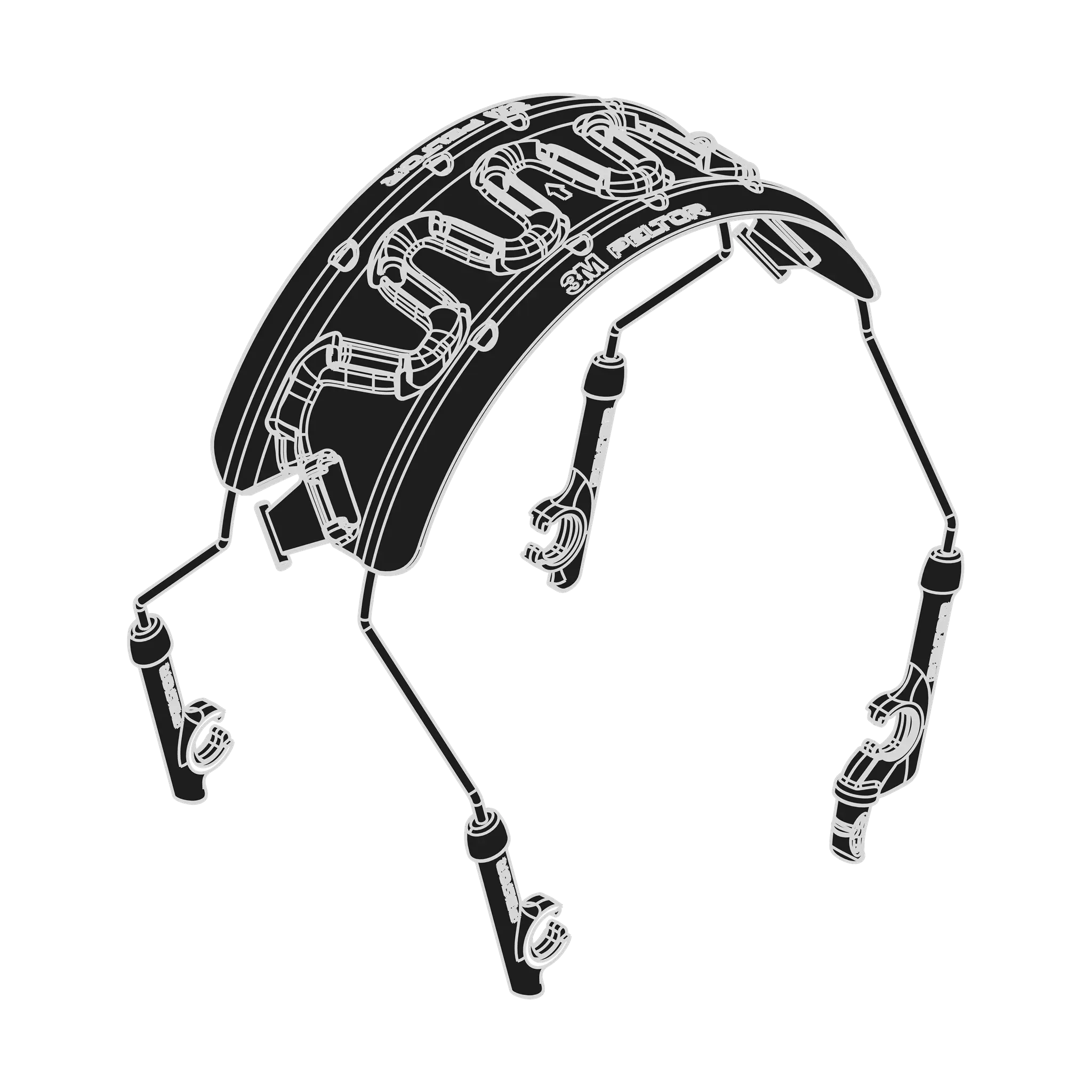 3M PELTOR ComTac AGM/1 VII,VIII, IX Headband, Black, Drawing