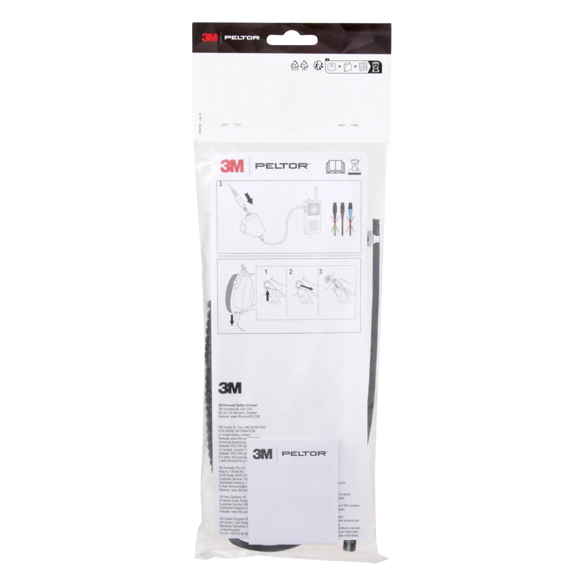 3M PELTOR FLX2 FLX2-211 Curly Open End Cable, Black, 1 Each