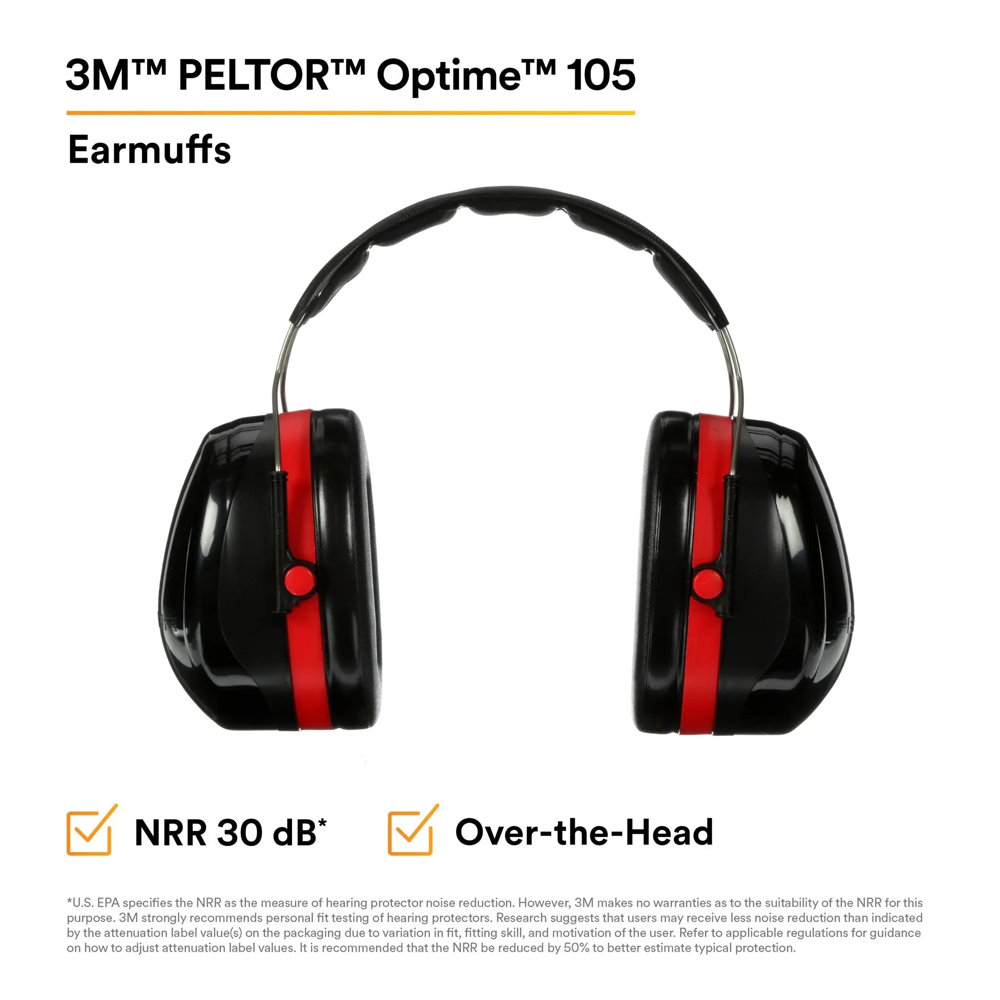 3M Peltor H10A Optime 105 Over-the-Head Earmuffs, Black, Features