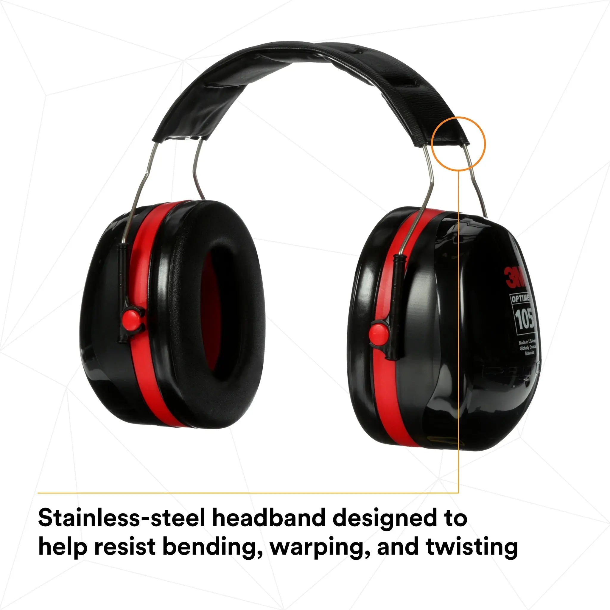 3M Peltor H10A Optime 105 Over-the-Head Earmuffs, Black, stainless-steel headband