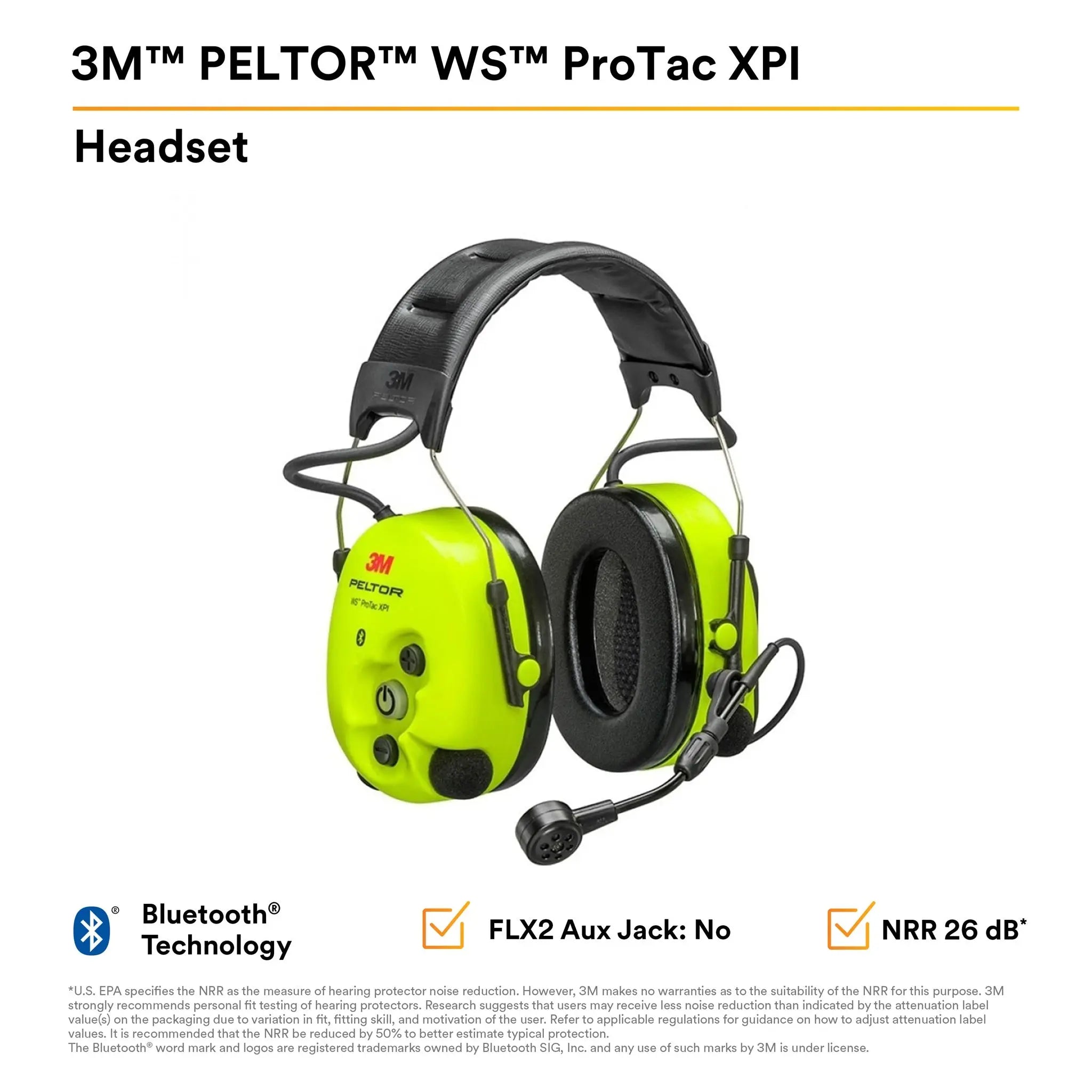 3M Peltor MT15H7AWS6 WS ProTac XPI Headset, Headband Style, Hi-Vis Yellow, Features