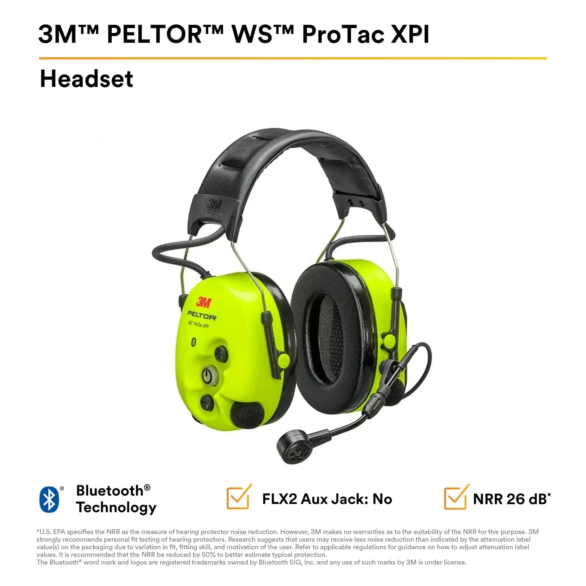 3M Peltor MT15H7AWS6 WS ProTac XPI Headset, Headband Style, Hi-Vis Yellow, Features