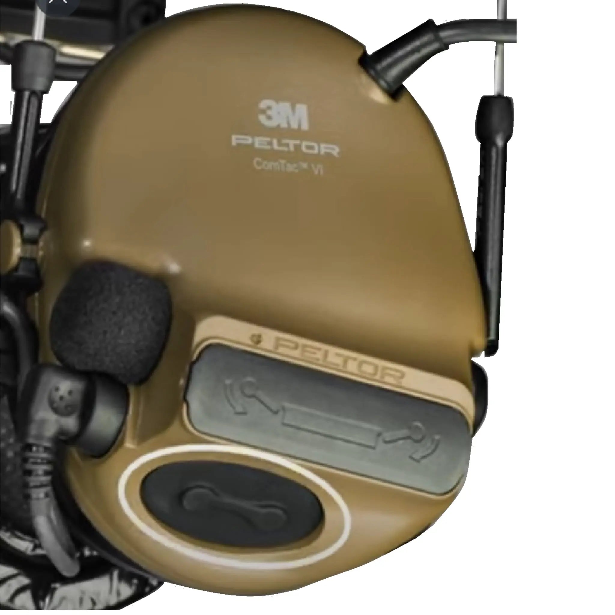 3M PELTOR MT20H682FB-09N CYS ComTac VI NIB Hearing Defender, Headband w/ included ARC, Coyote Brown, Left View