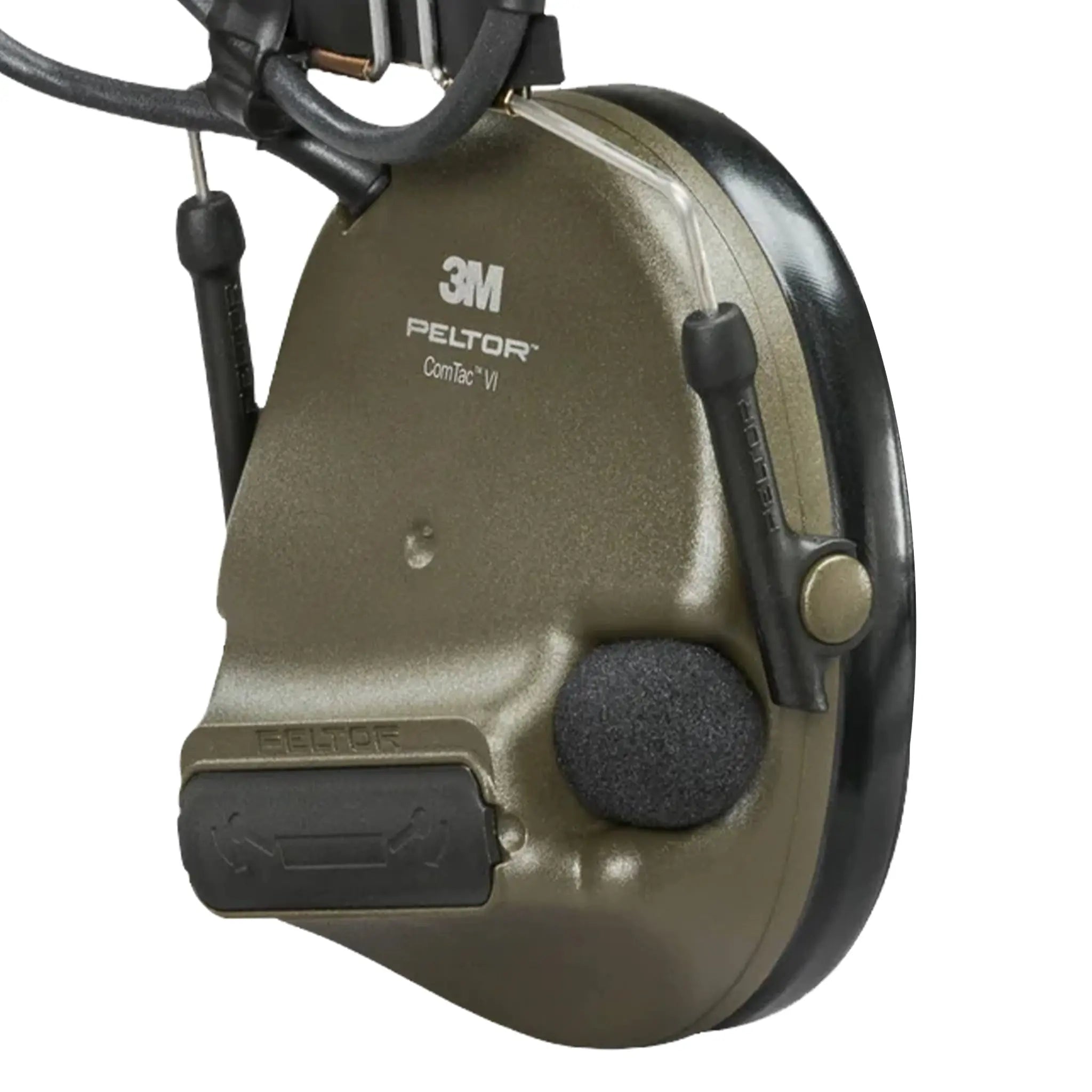 3M PELTOR MT20H682FB-47N GNS ComTac VI NIB Headset, Single Downlead, Headband w/ included ARC, Green, Side View