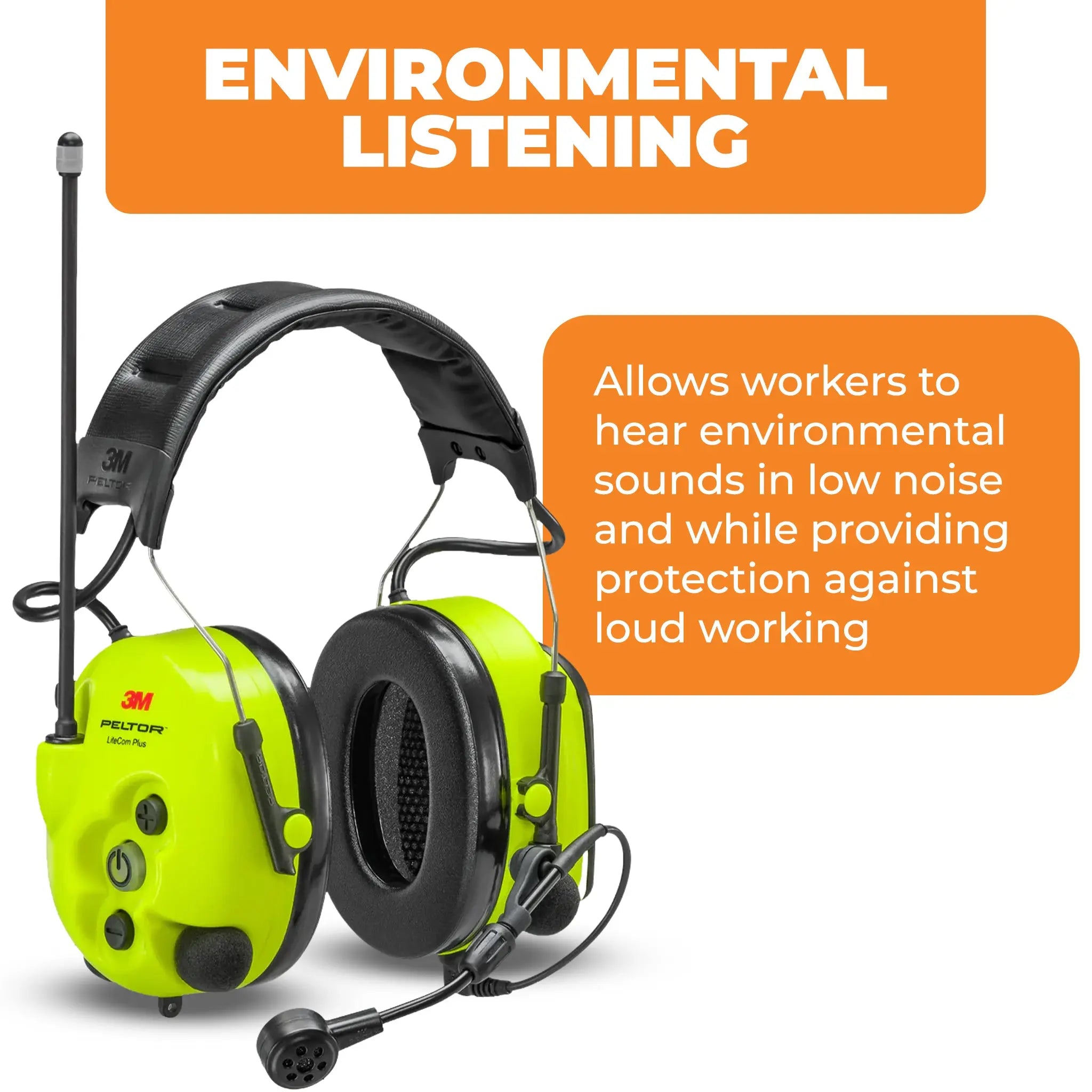 3M Peltor MT73H7A4610NA LiteCom Plus Headset, Headband Model, Environmental Listening