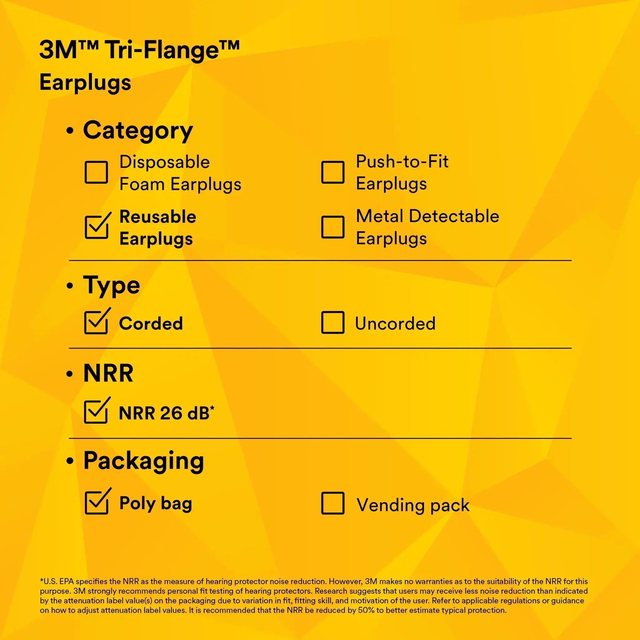 3M Peltor P3000 Next Tri-Flange Earplugs, Clear, Performance Data