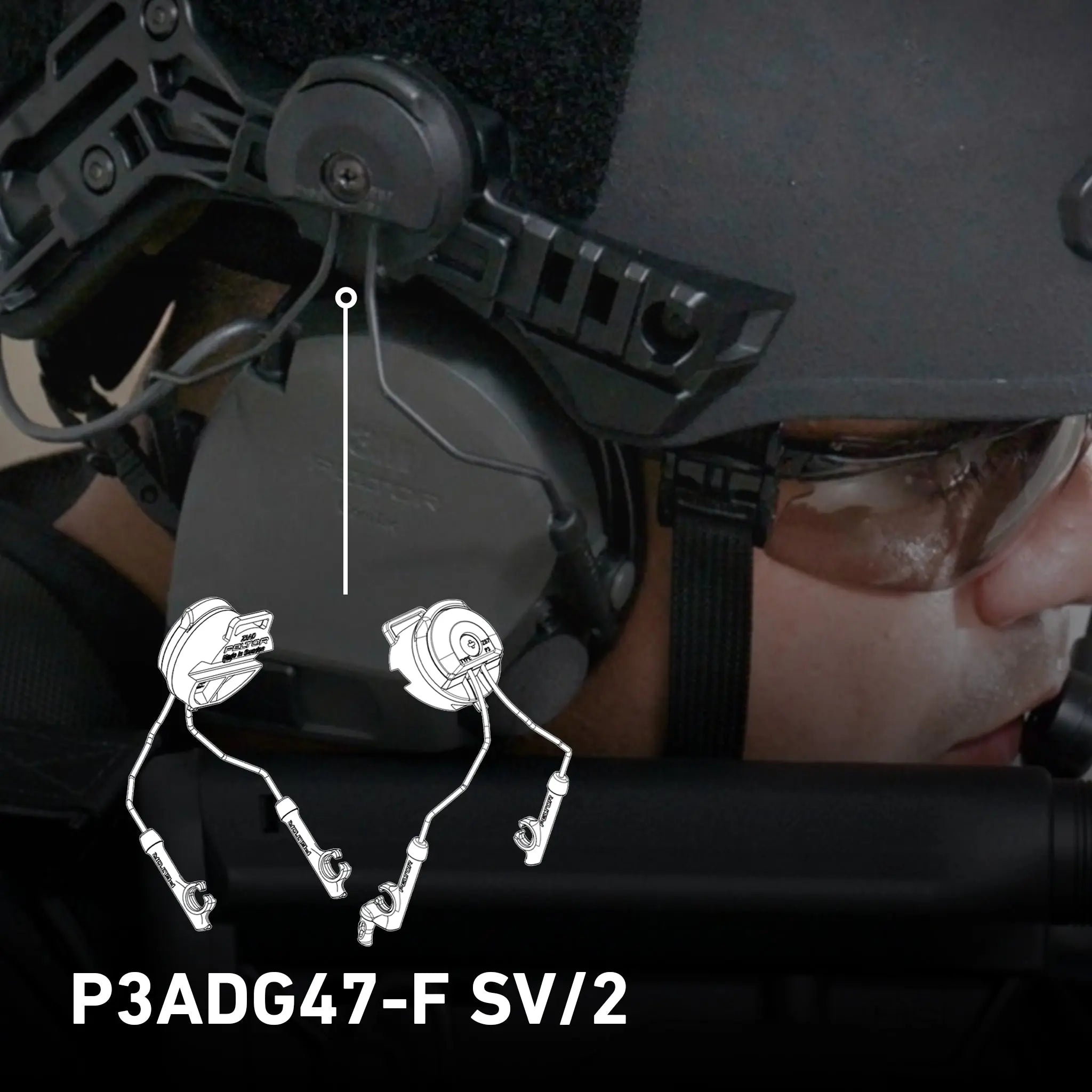 3M PELTOR ComTac P3ADG47-F SV/2 VII,VIII, IX ARC Rail Attachment, Top View
