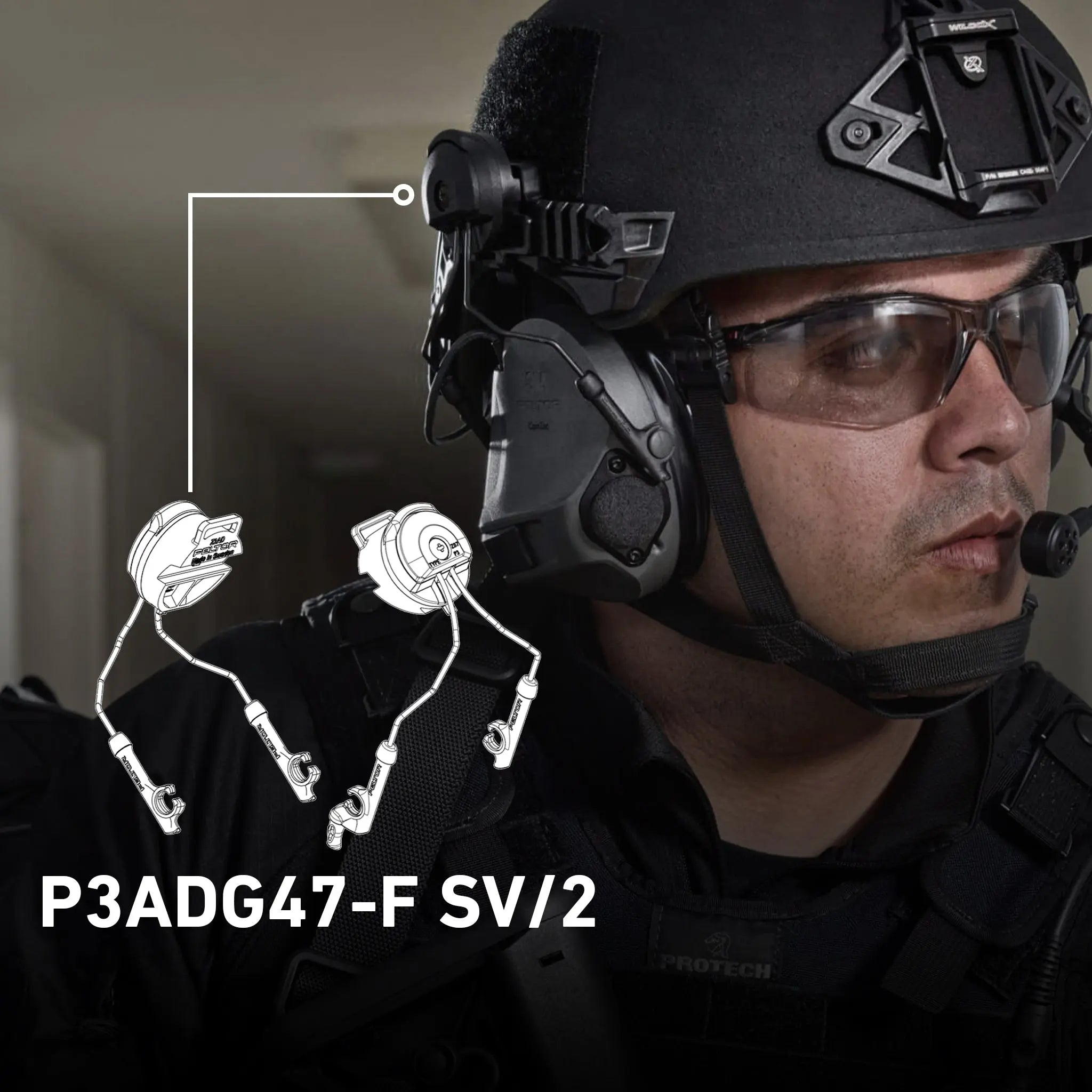 3M PELTOR ComTac P3ADG47-F SV/2 VII,VIII, IX ARC Rail Attachment, Side View