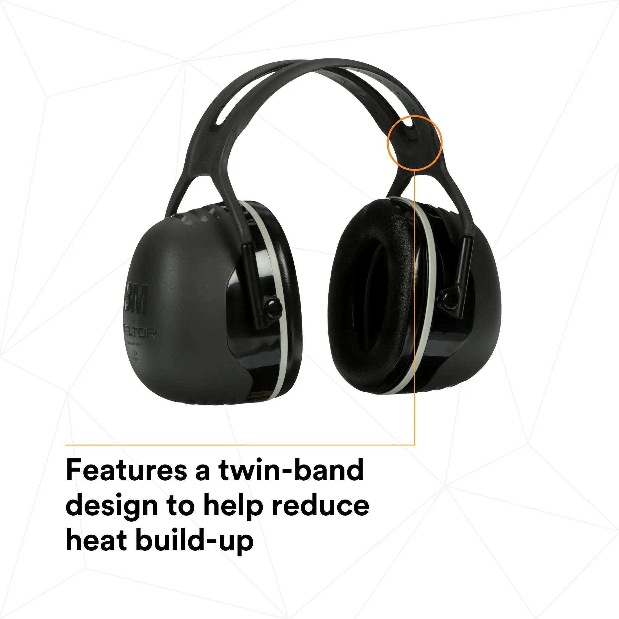 3M Peltor X5A Over-the-Head Earmuffs, Black, twin band design