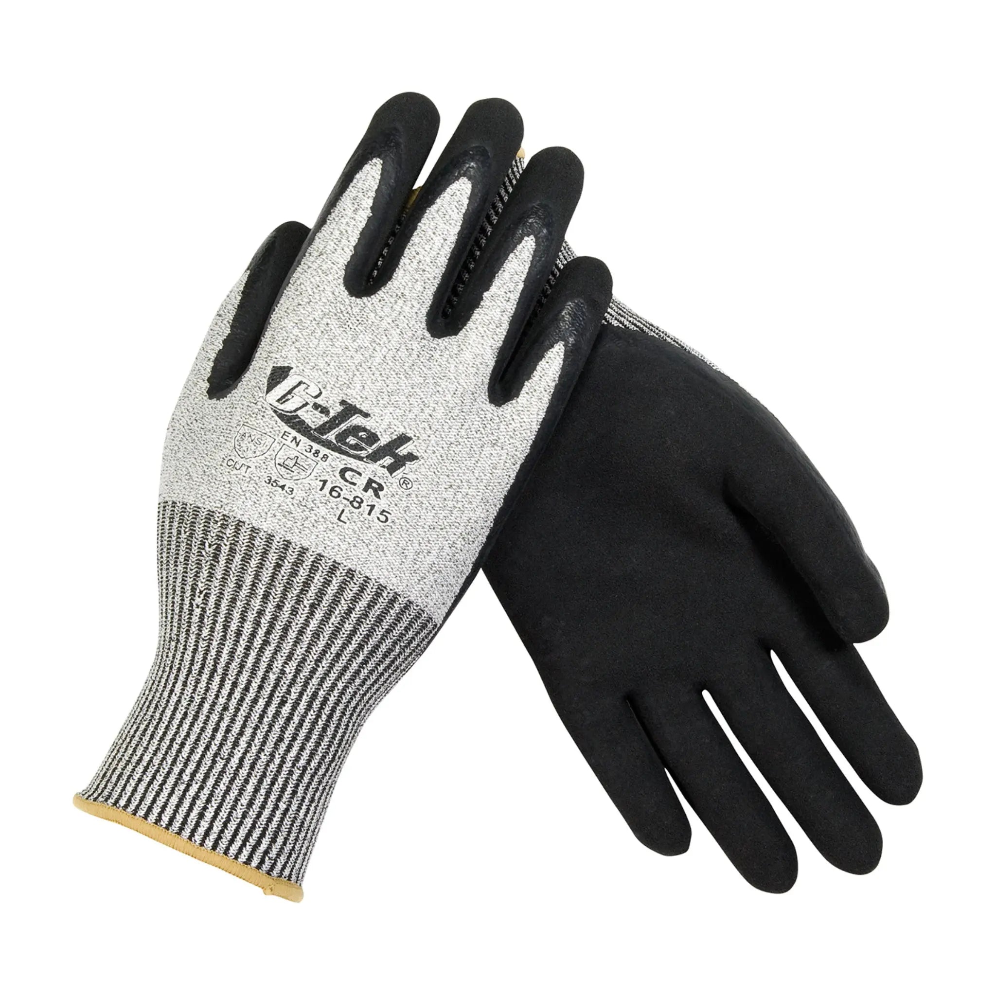 PIP G-Tek 16-815 CR Seamless Knit PolyKor Blended Glove, Salt and Pepper, Pair of 12, Back and Palm View