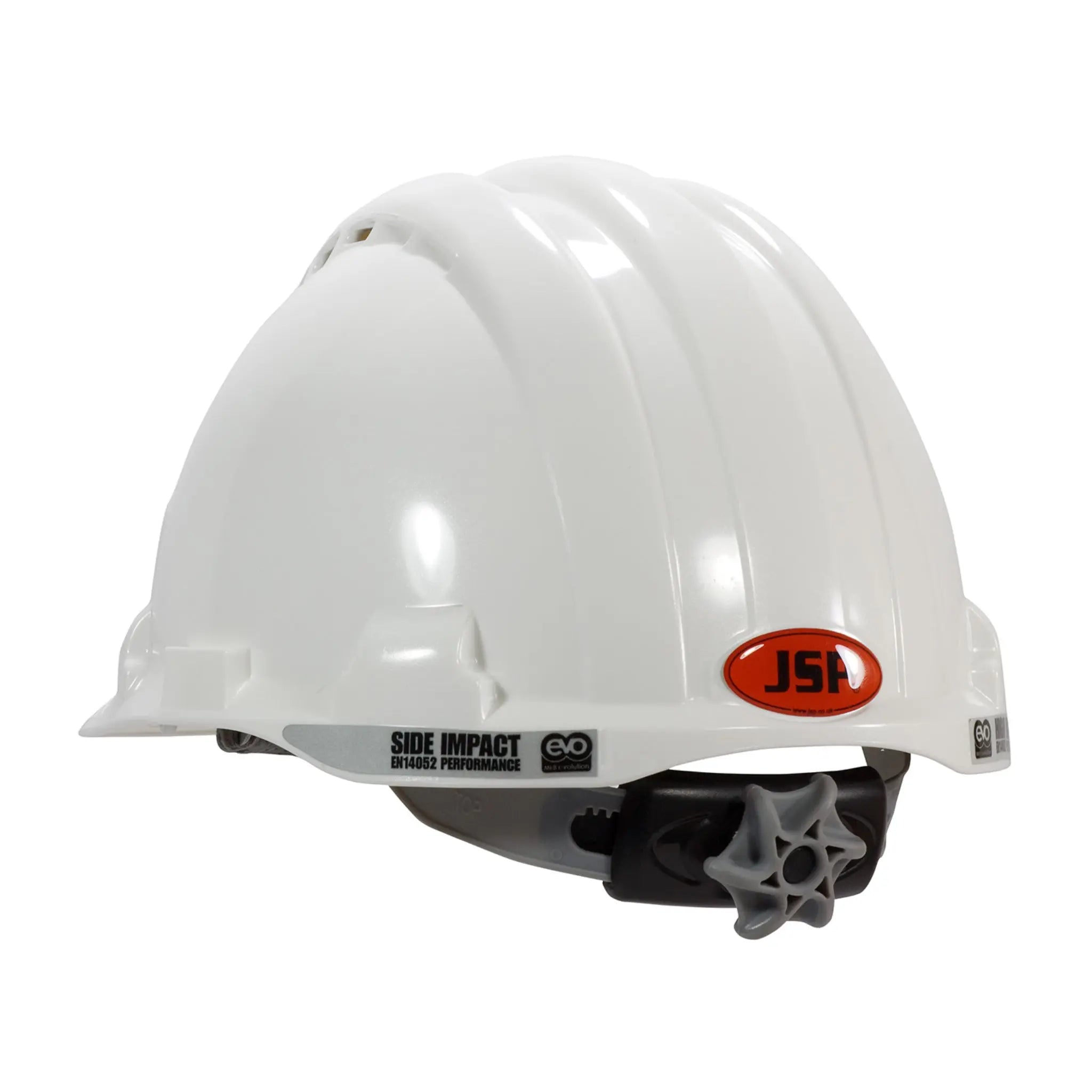 PIP MK8 Evolution 280-AHS150V-10 HDPE, EPS, Ratchet Vented Type II Hard Hat, White, Back-Left