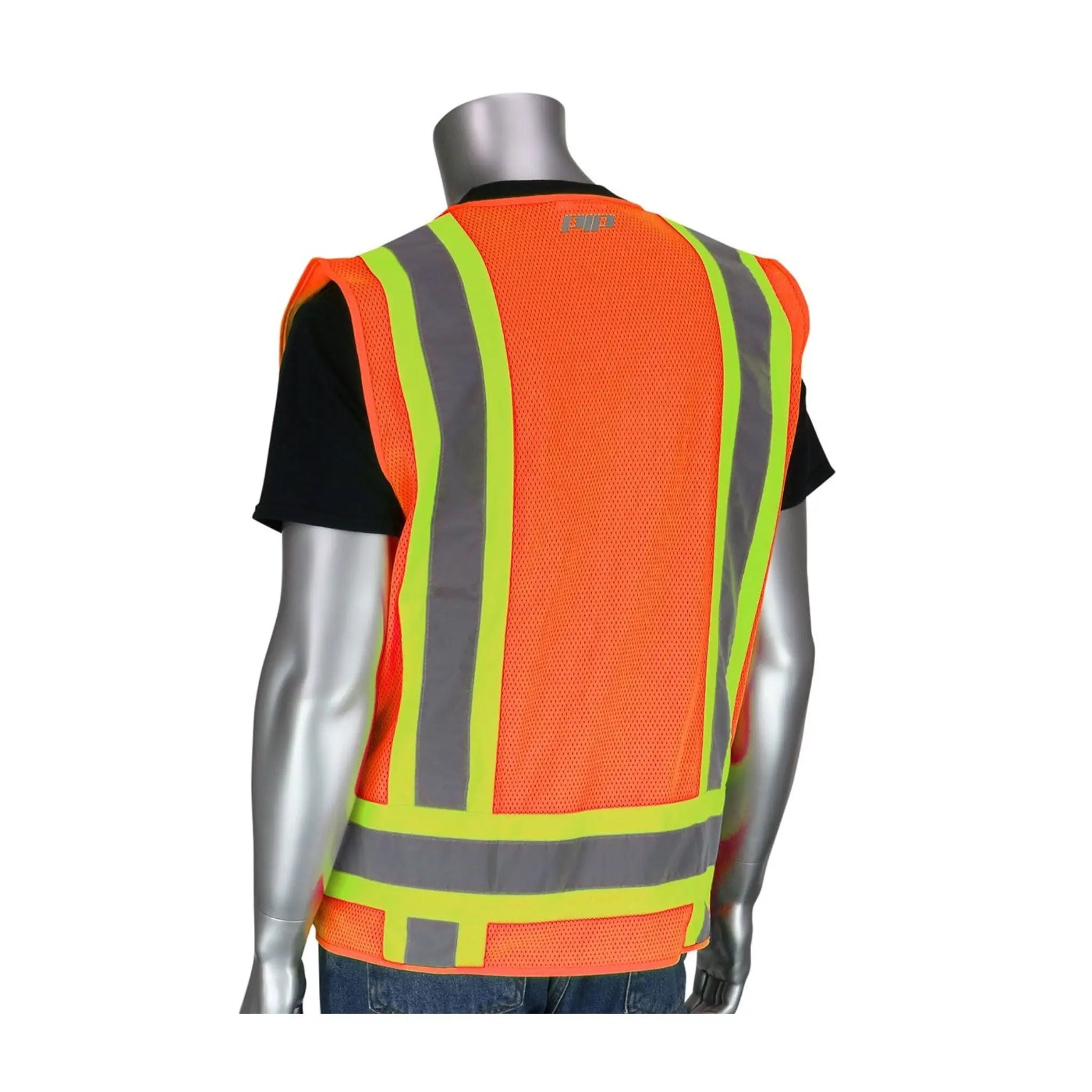 PIP 302-0500 ANSI Type R Class 2 Two-Tone Eleven Pocket Surveyors Vest, Hi Vis Orange, Main Image