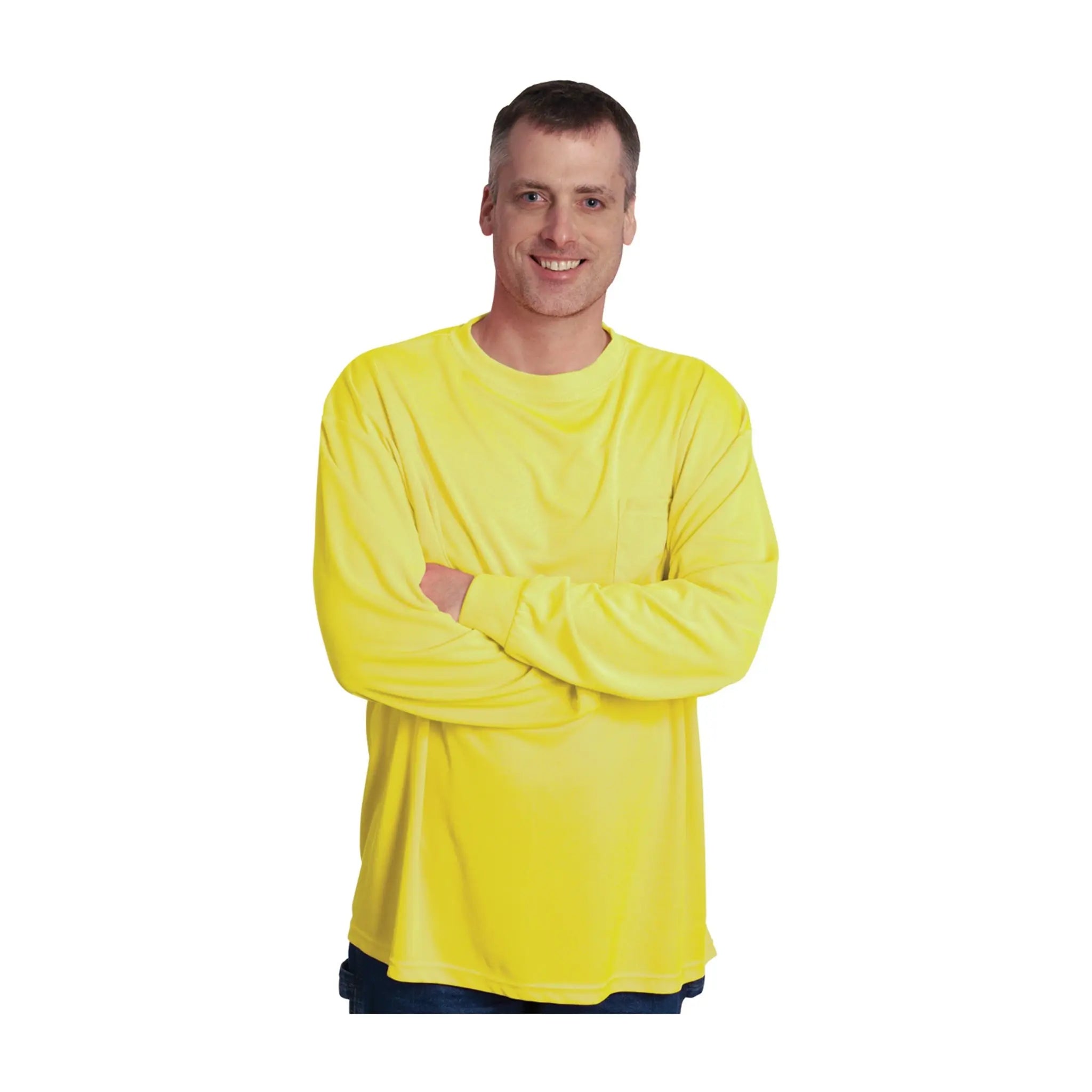 PIP 310-1100-LY/L Non-ANSI Long Sleeve T-Shirt, Hi-Vis Yellow, Large, 1 Each