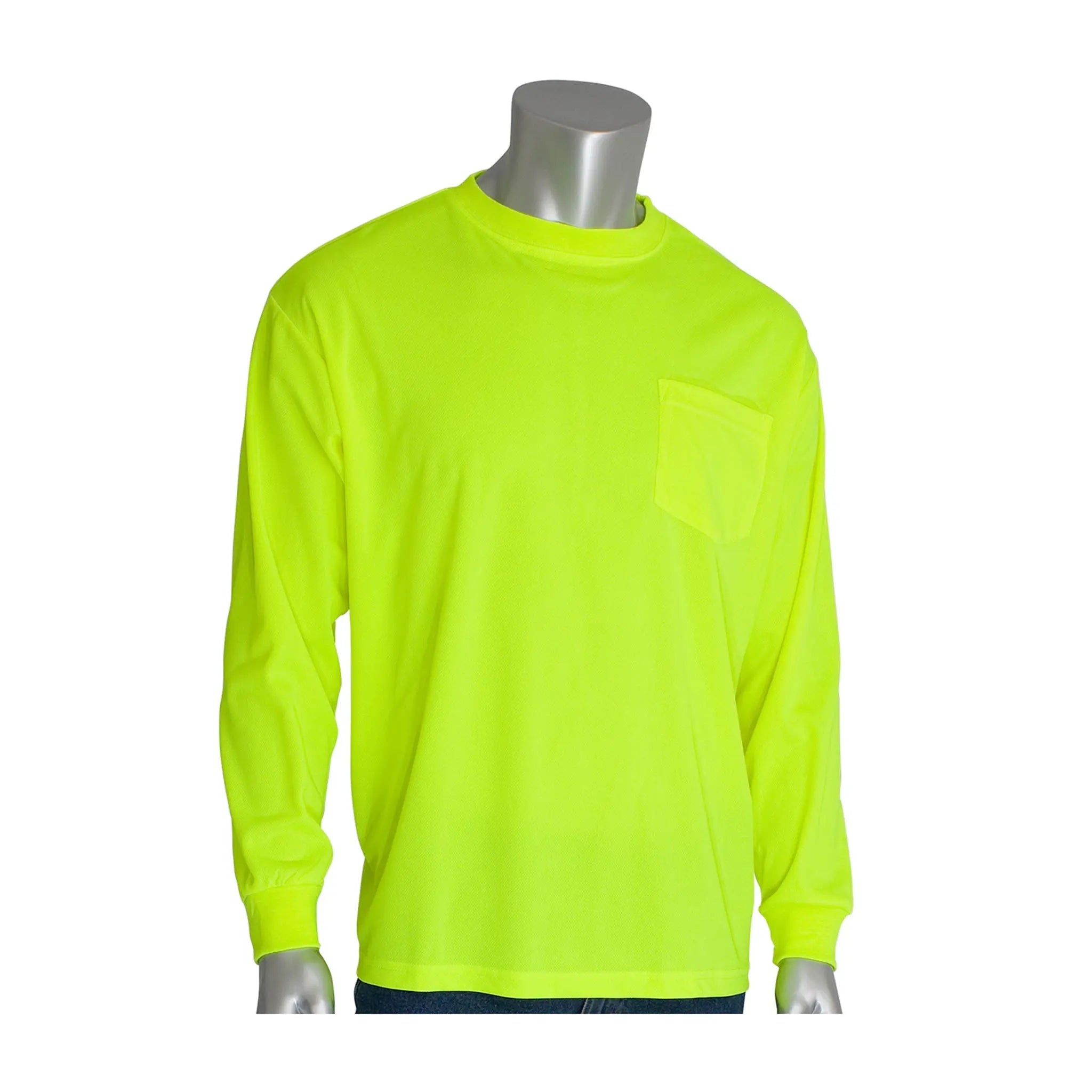 PIP 310-1100-LY/L Non-ANSI Long Sleeve T-Shirt, Hi-Vis Yellow, Large, 1 Each