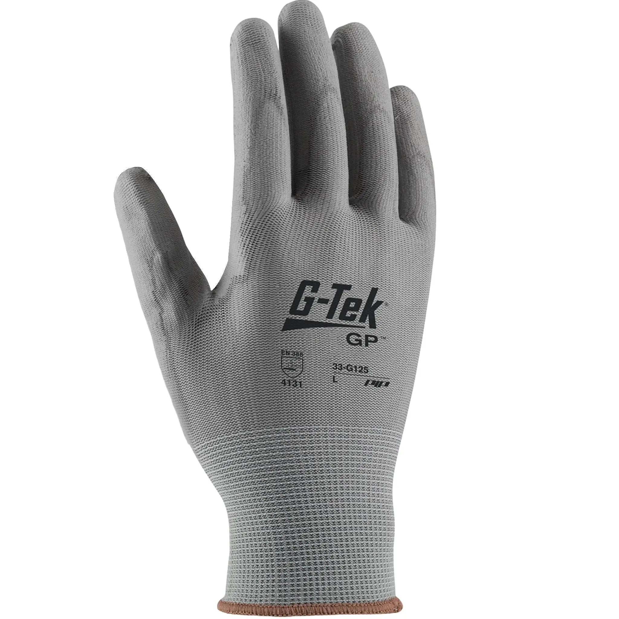 PIP G-Tek GP 33-G125 Seamless Knit Nylon Gloves with Polyurethane Coating, Gray, Back