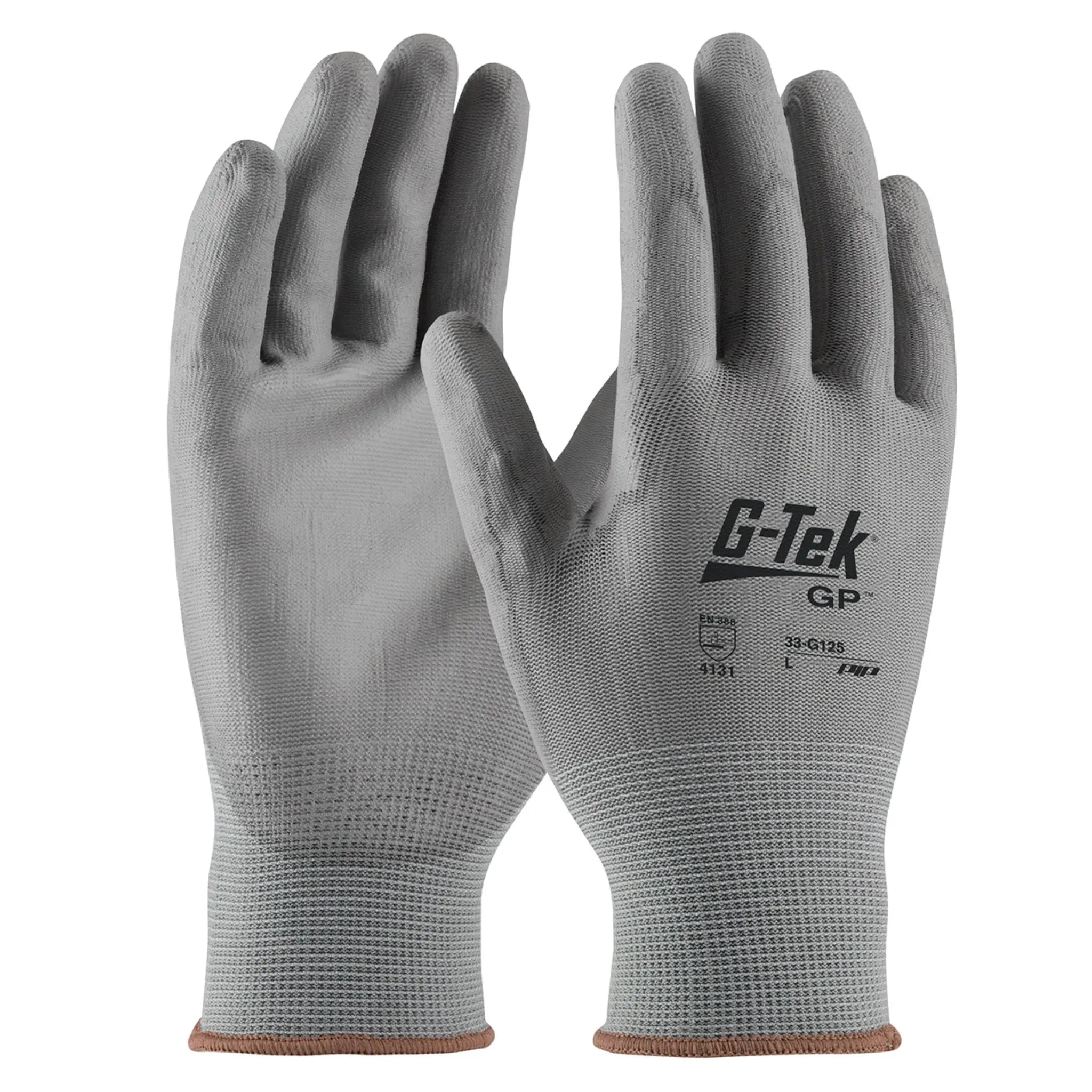 PIP G-Tek GP 33-G125 Seamless Knit Nylon Gloves with Polyurethane Coating, Gray, Main Image