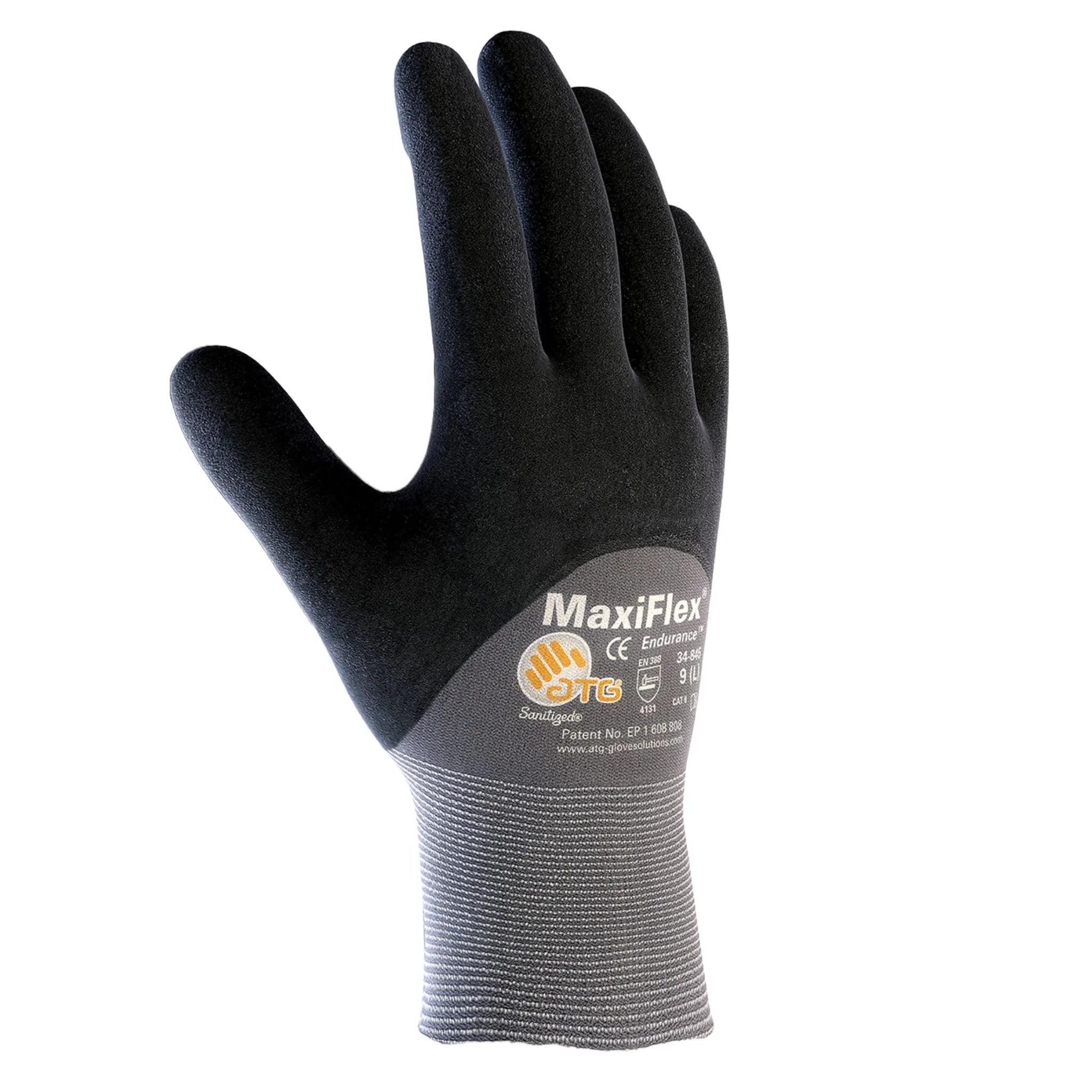 PIP ATG 34-845 MaxiFlex Endurance Gloves with Dotted Palms and 3/4 Coat Nitrile Micro Foam, Gray, Back View