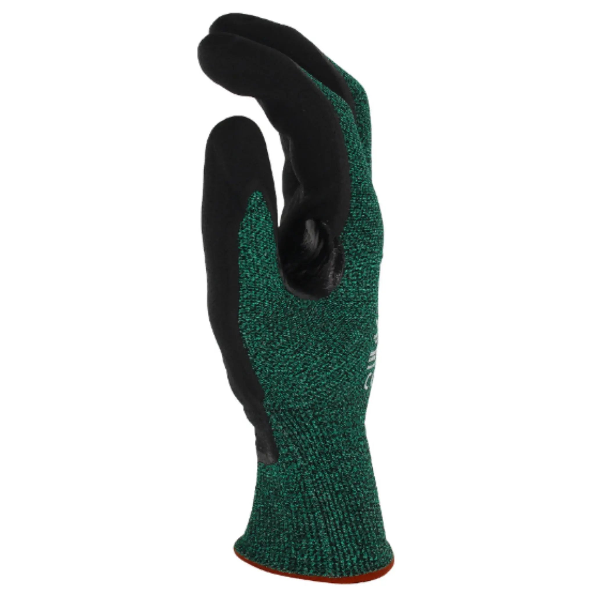 PIP ATG 34-8743 MaxiFlex Cut Seamless Knit Glove with Black MicroFoam Nitrile Coated, Green, Right Side View