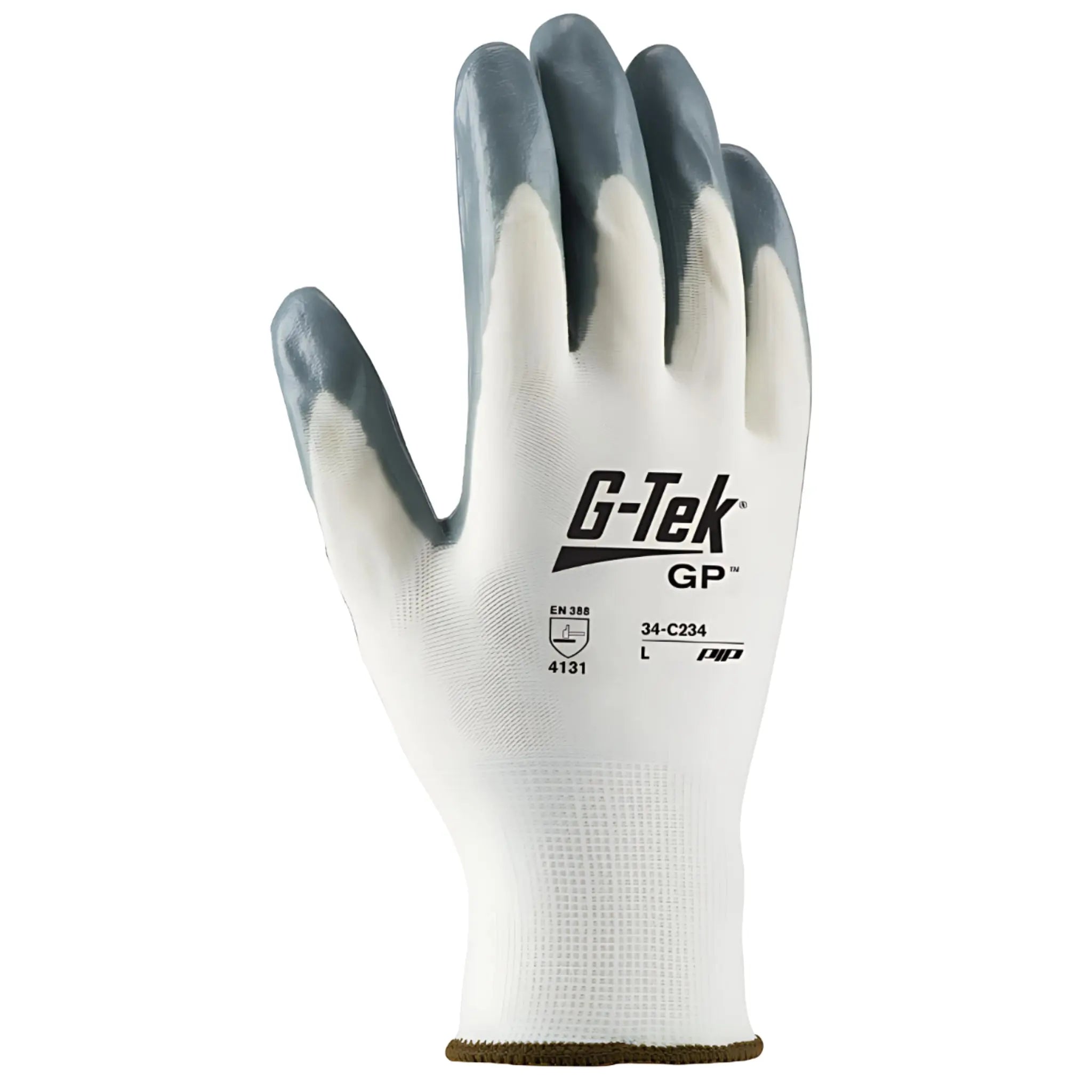 PIP G-Tek 34-C234 Seamless Knit Nylon Glove with Nitrile Coated Foam Grip on Palm and Fingers, White, Back View