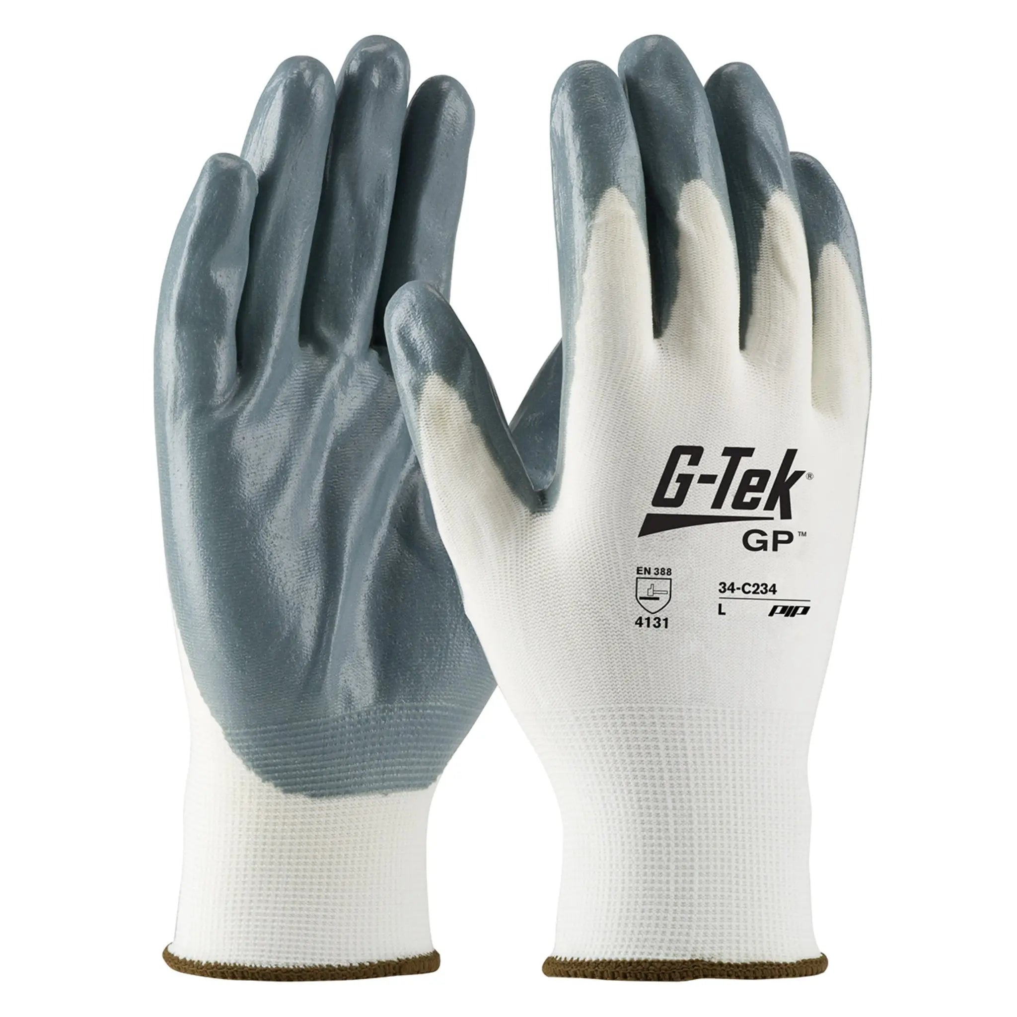 PIP G-Tek 34-C234 Seamless Knit Nylon Glove with Nitrile Coated Foam Grip on Palm and Fingers, White, Main Image