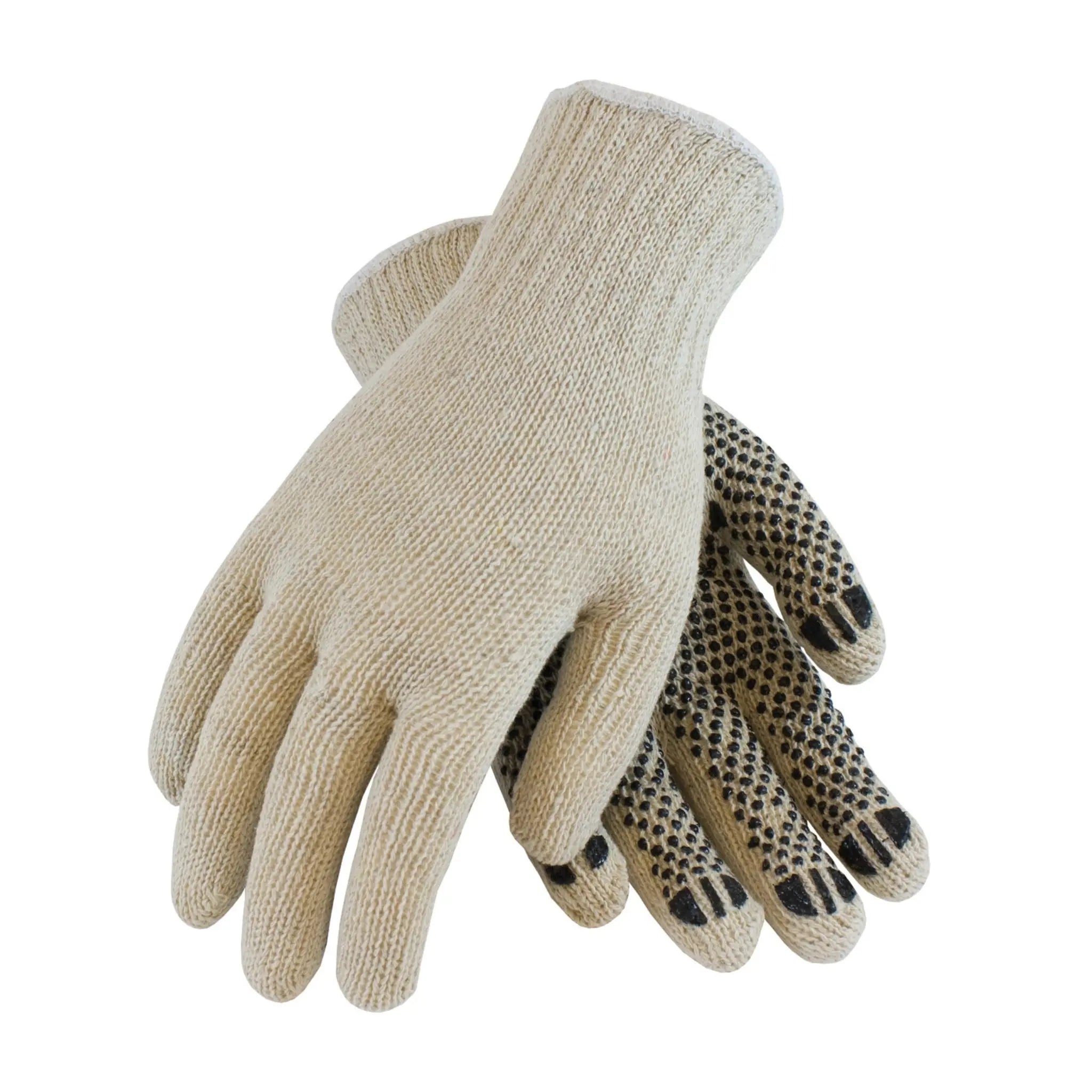 PIP 36-110PD Regular Weight String Glove with PVC Dotted Grip, Natural, Box of 12, Main Image