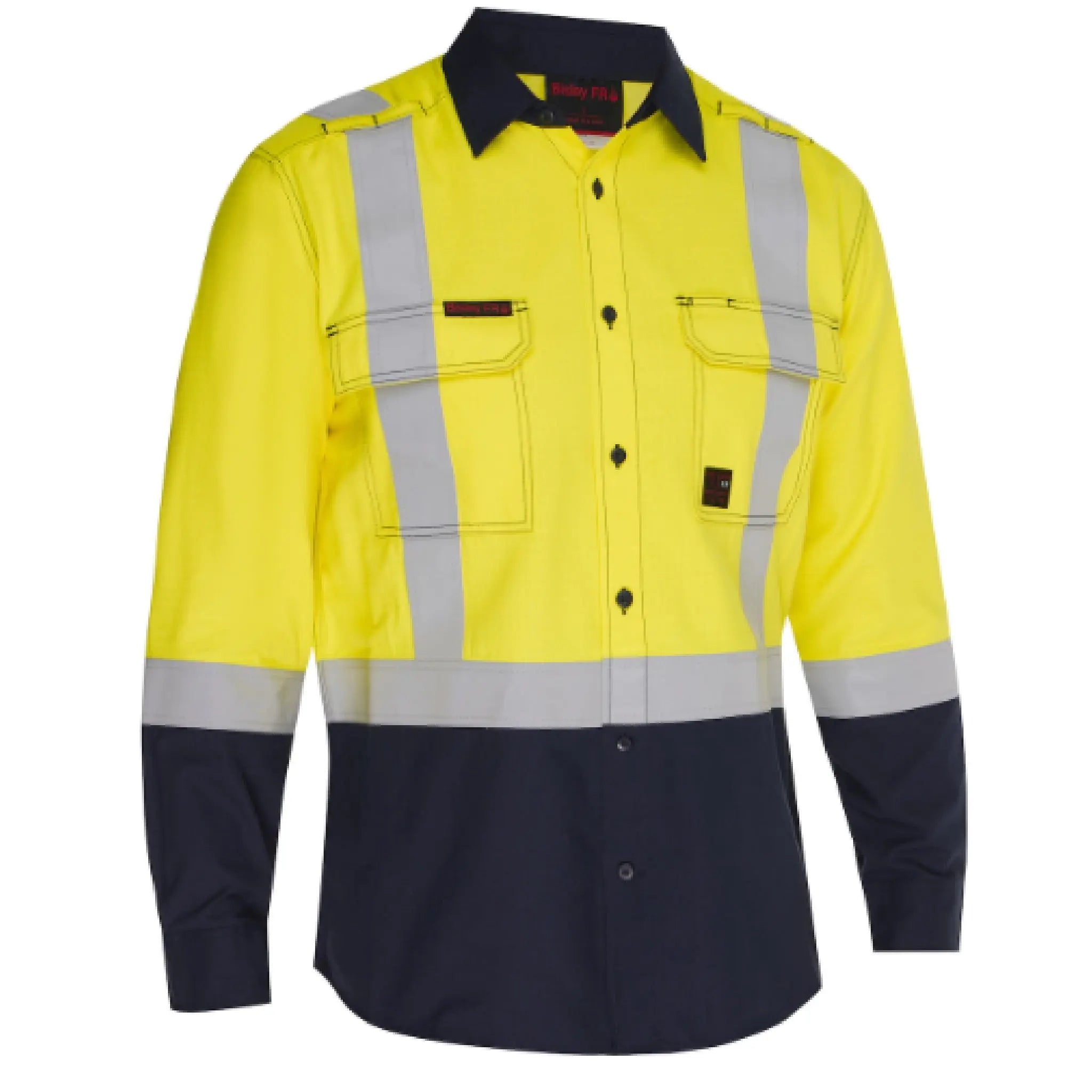 PIP Bisley Performance 385MFRHS-ON Dual-Certified AR/FR Men's Ripstop Long Sleeve Button Down, Orange/Navy