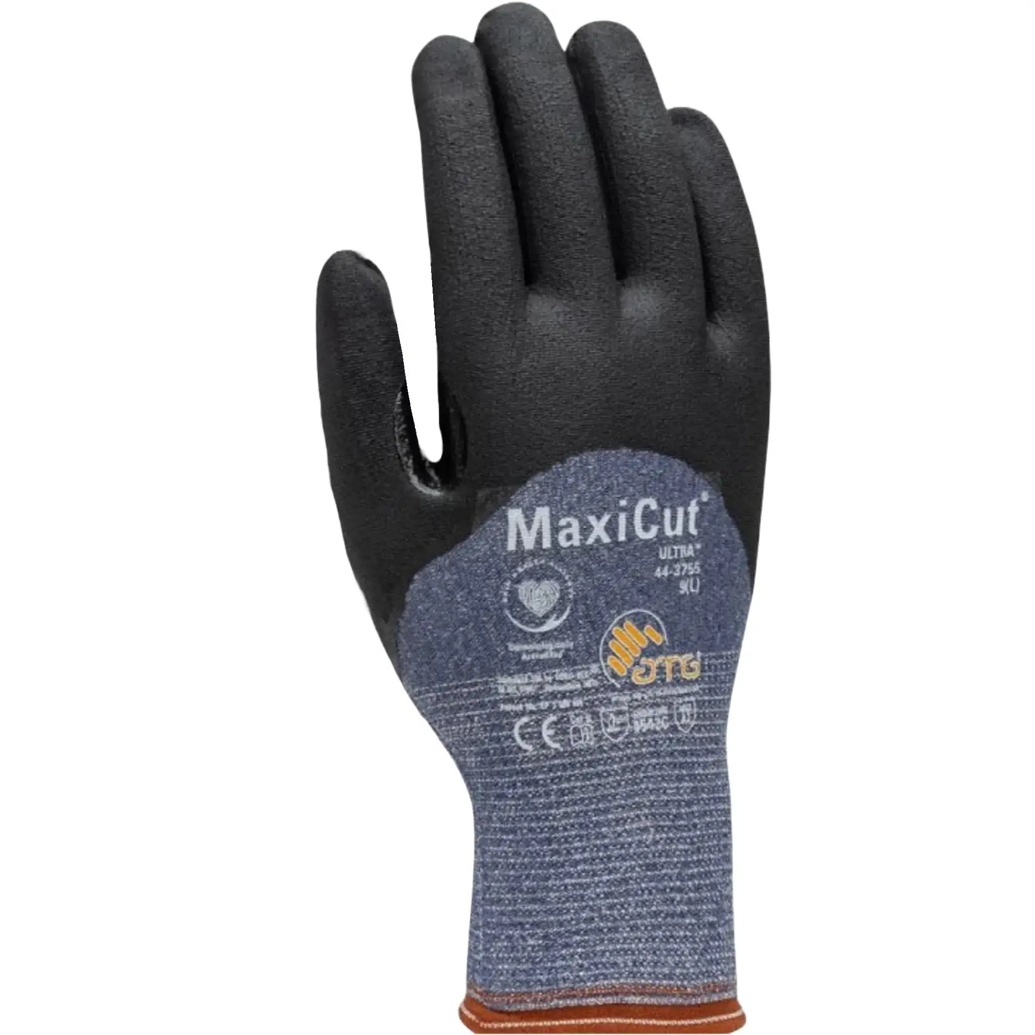 PIP ATG 44-3755 MaxiCut Ultra Touchscreen Compatible Yarn Glove with Premium Nitrile Coating, Blue, Back