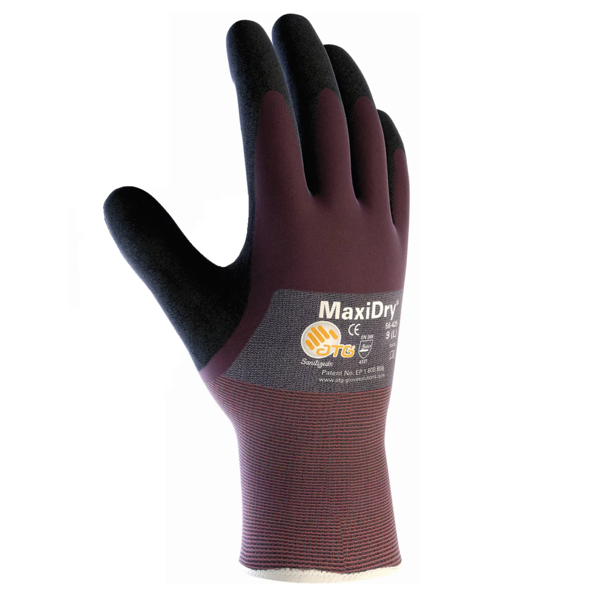 PIP MaxiDry 56-425 3/4 Coated Ultra Lightweight Nitrile Glove with Nylon Liner and Non-Slip MicroFoam Grip, Purple, Back