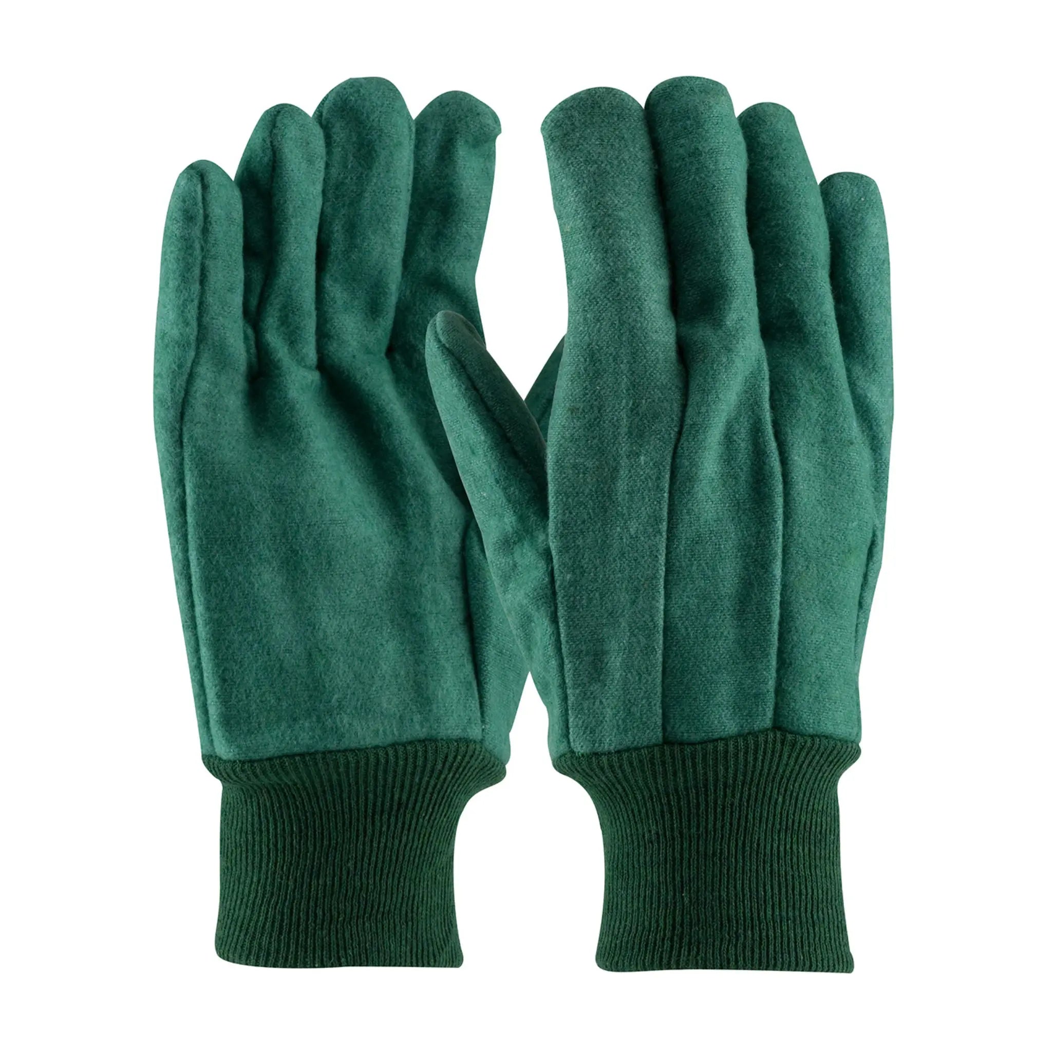 PIP 93-548 Mens Premium Grade Double Layer Palm/Back and Nap-Out Finish Glove, Knitwrist, Green, Pair of 12, Main Image