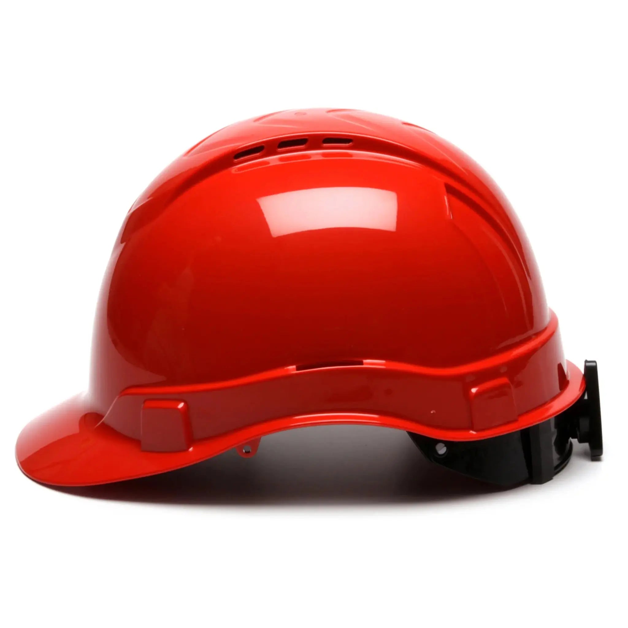 Pyramex Ridgeline HP44120V Cap Style Hard Hat, 4-Point Standard Ratchet, Vented, Red, 1 Each, Side View