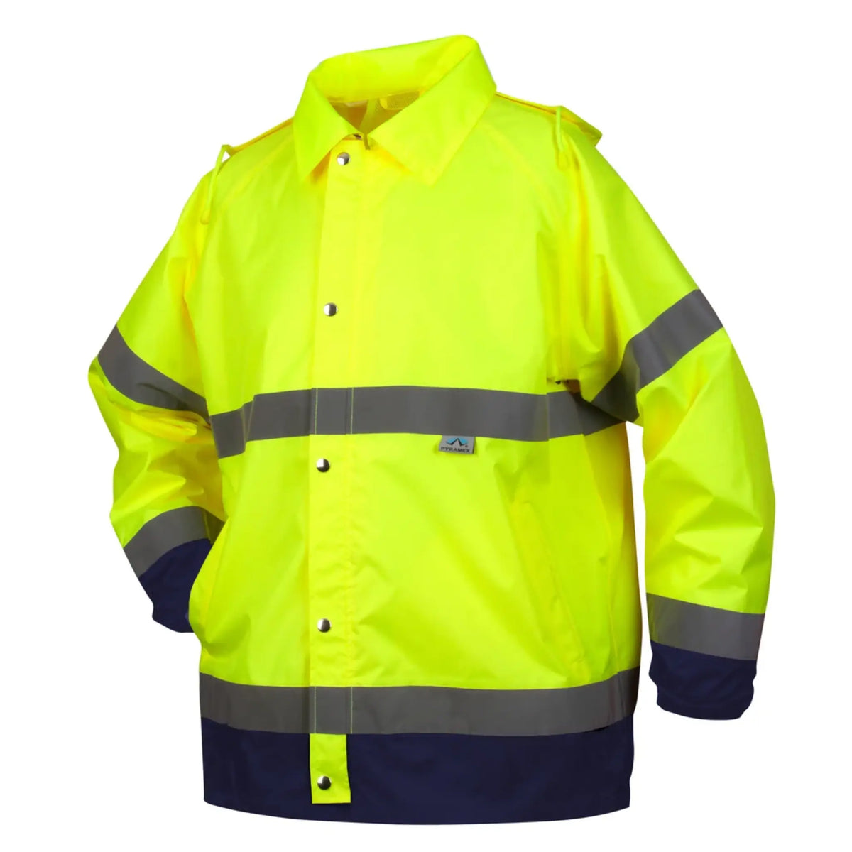 PYRAMEX RRWJ3110 ANSI Type R Class 3 Breathable Polyester with Polyurethane Coating Rain Jacket, Hi-Vis Lime, 1 Each