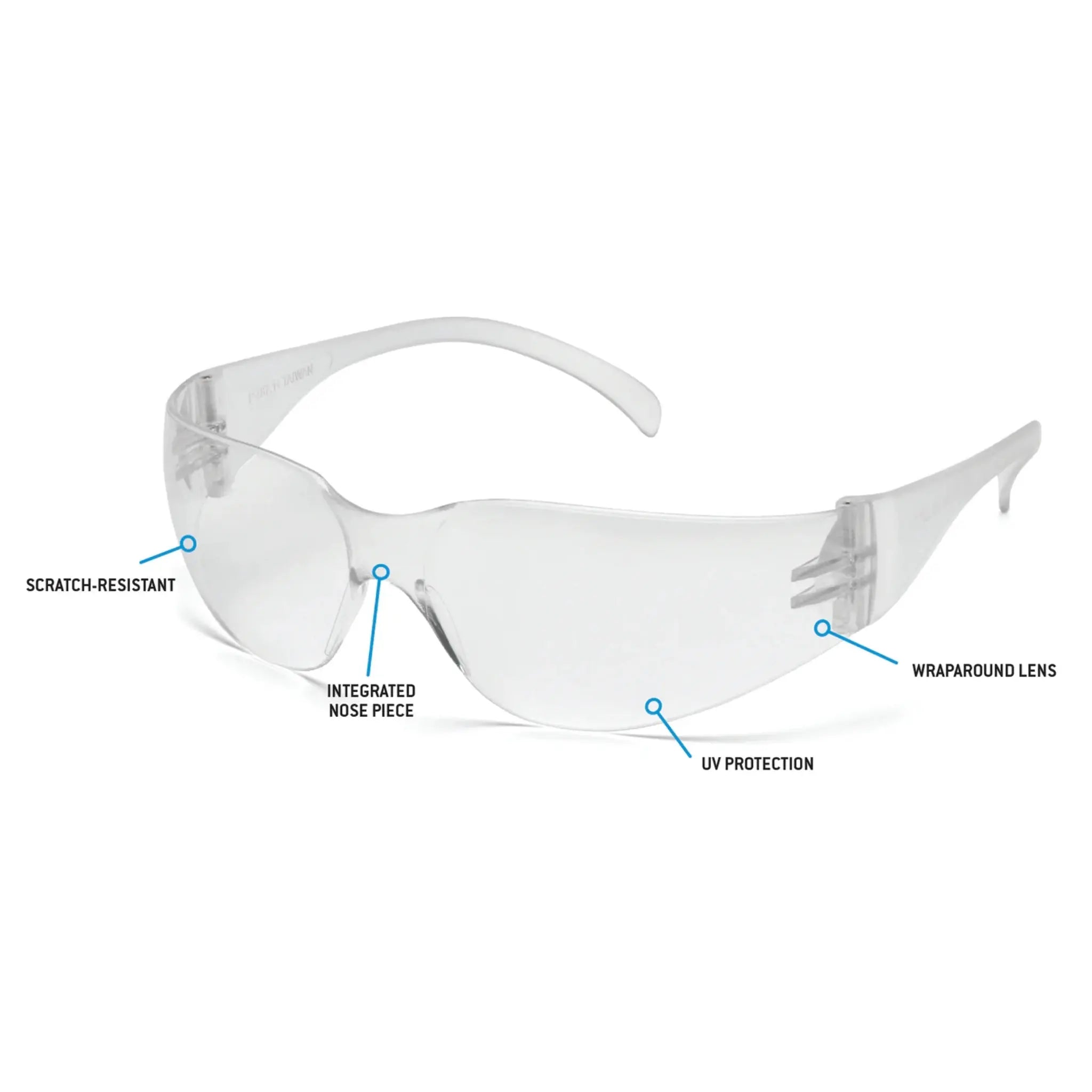 Pyramex Intruder S4110S Safety Glasses, Clear Lens, Clear Temples, One Size - 1 Each, Details