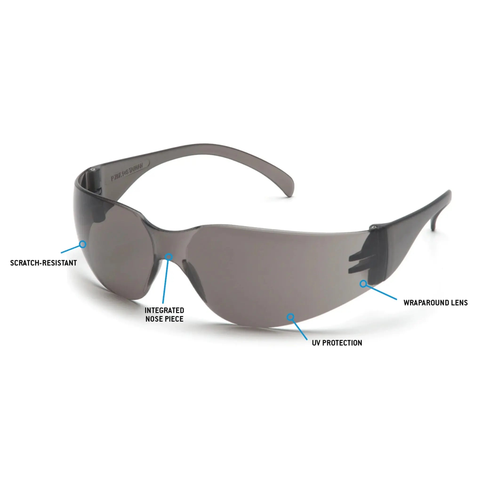 Pyramex Intruder S4120S Safety Glasses, Gray Lens, Gray Temples, One Size, Box of 12, Details