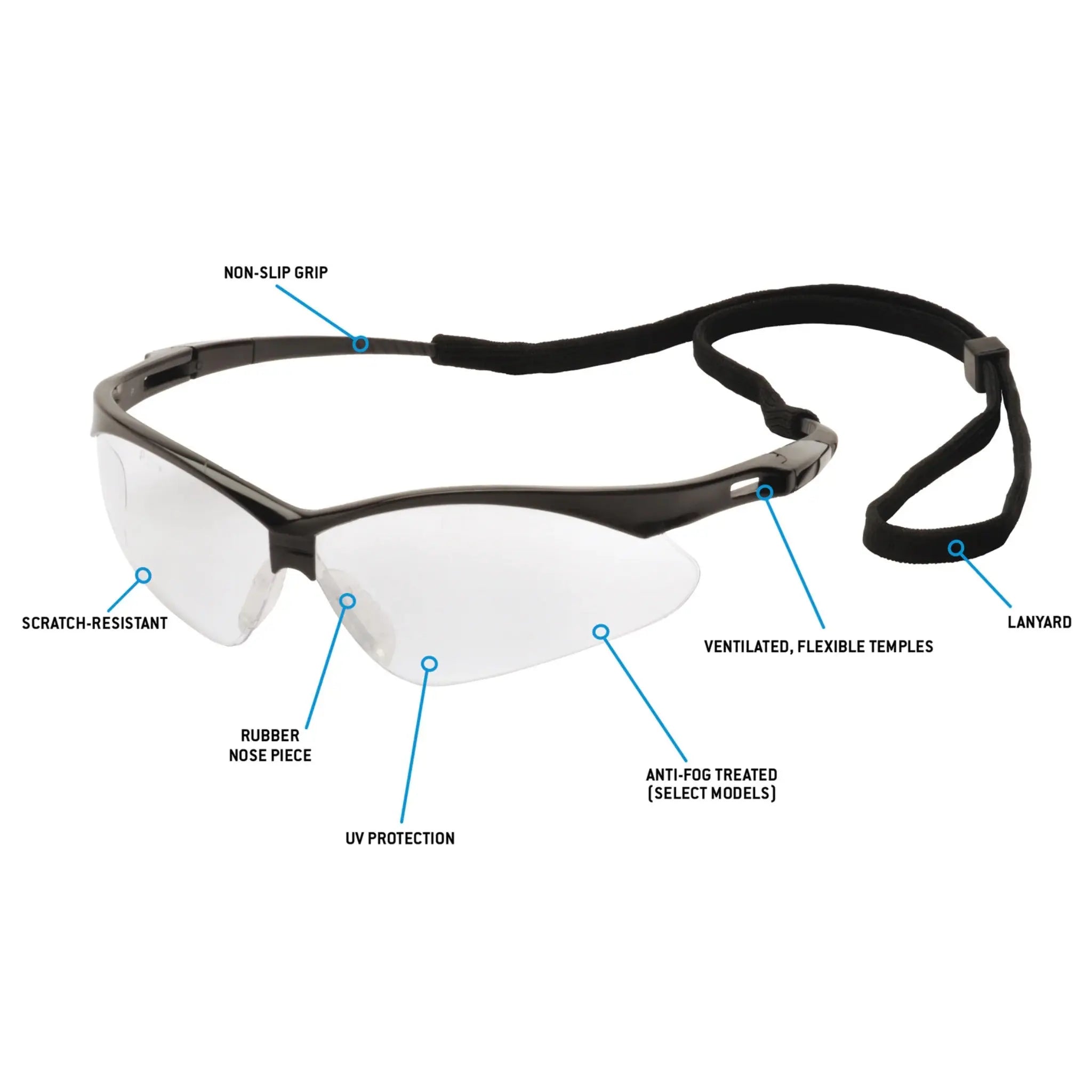 Pyramex SB6310STP PMXTREME Safety Glasses, Black Frame, Clear Anti-Fog Lens, Features