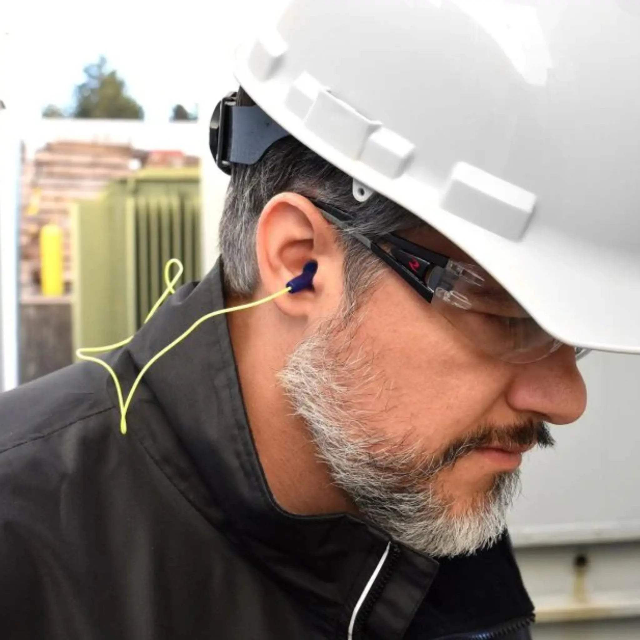 Radians Resistor FP43 Reusable Flanged Ear Plugs - Corded - NRR 27, 1 Pair, In Use