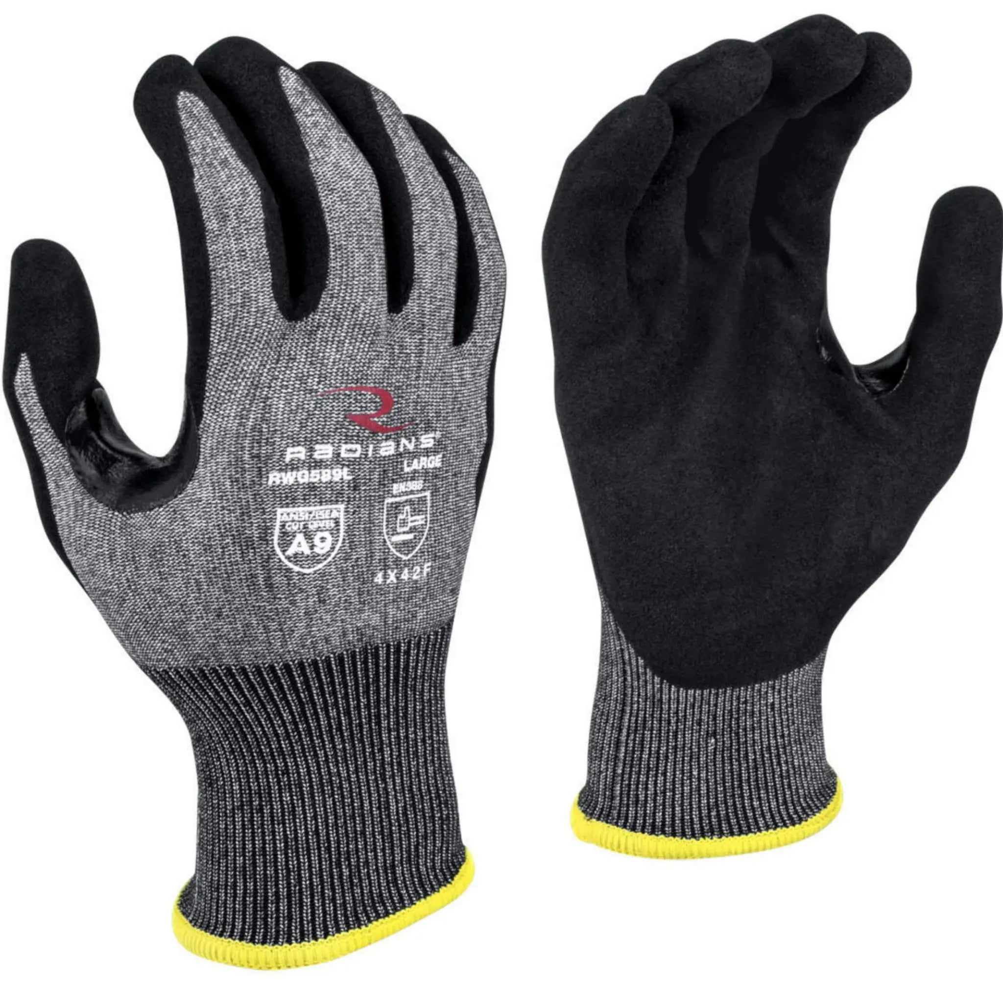 Radians RWG589M Cut Protection Level A9 Sandy Foam Nitrile Coated Glove, Black, Medium, Main Image