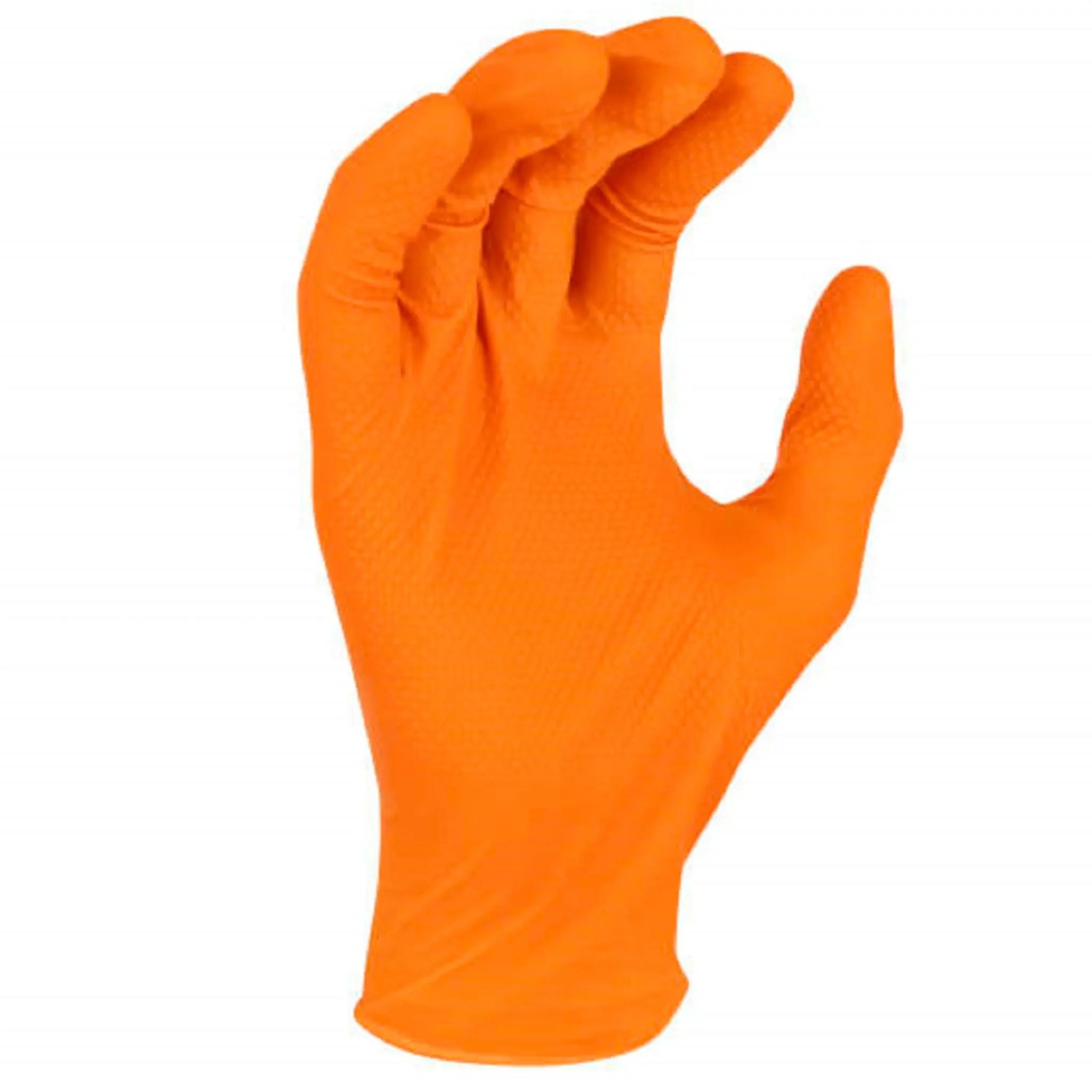 Radians RWG9608 8 Mil Nitrile Diamond Grip Disposable Industrial Grade Glove, Orange, Left