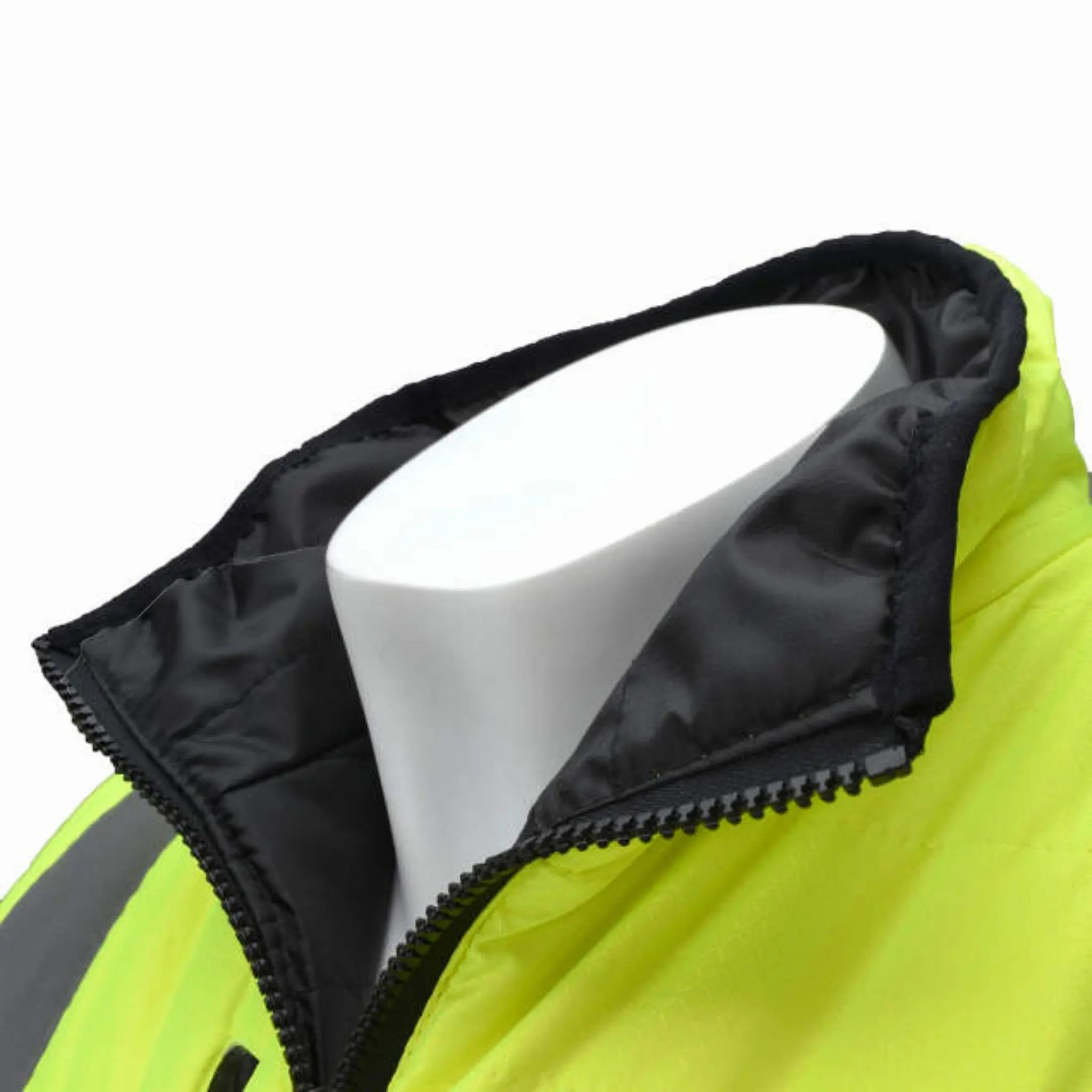 Radians SJ510-3ZGS Quilted Reversible Four-in-One Jacket with Zip-Off Sleeves, Hi Vis Green/Gray, Collar