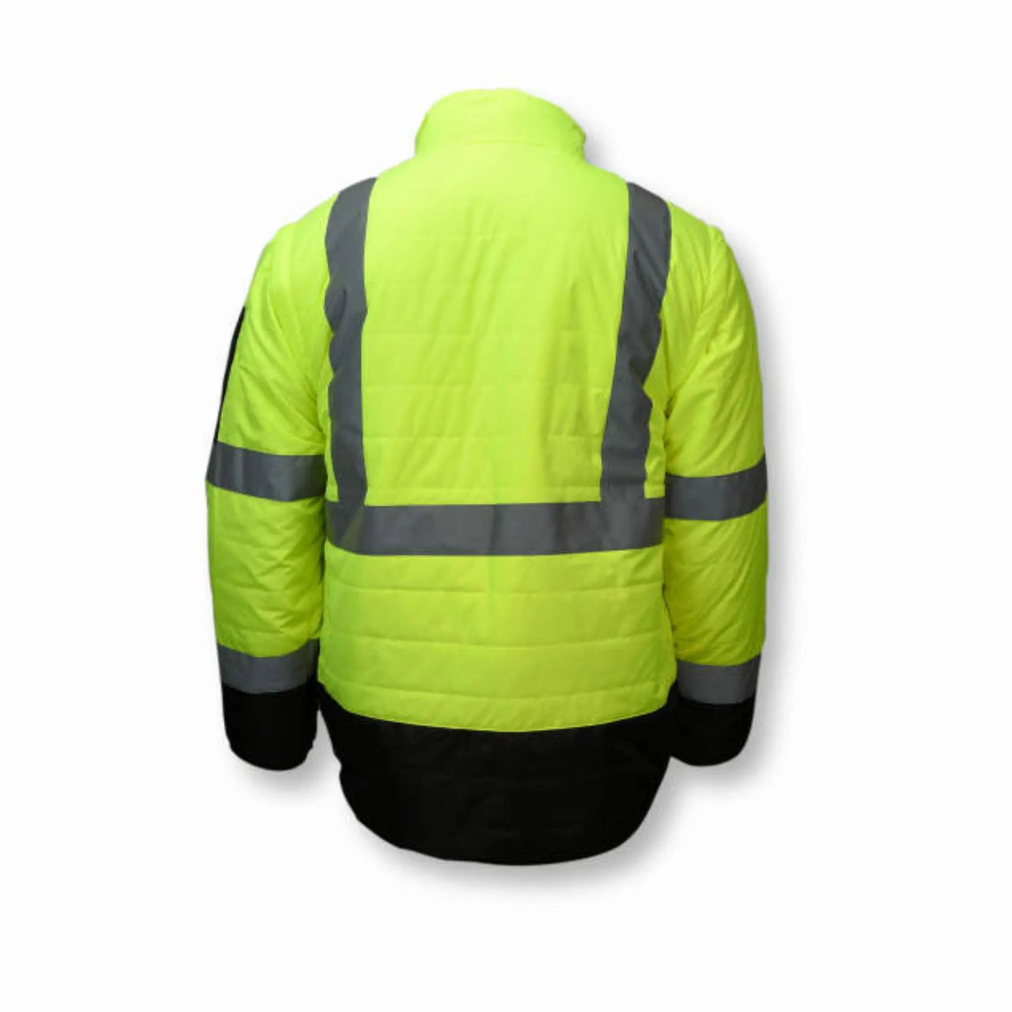 Radians SJ510-3ZGS Quilted Reversible Four-in-One Jacket with Zip-Off Sleeves, Hi Vis Green/Gray, Full Back View