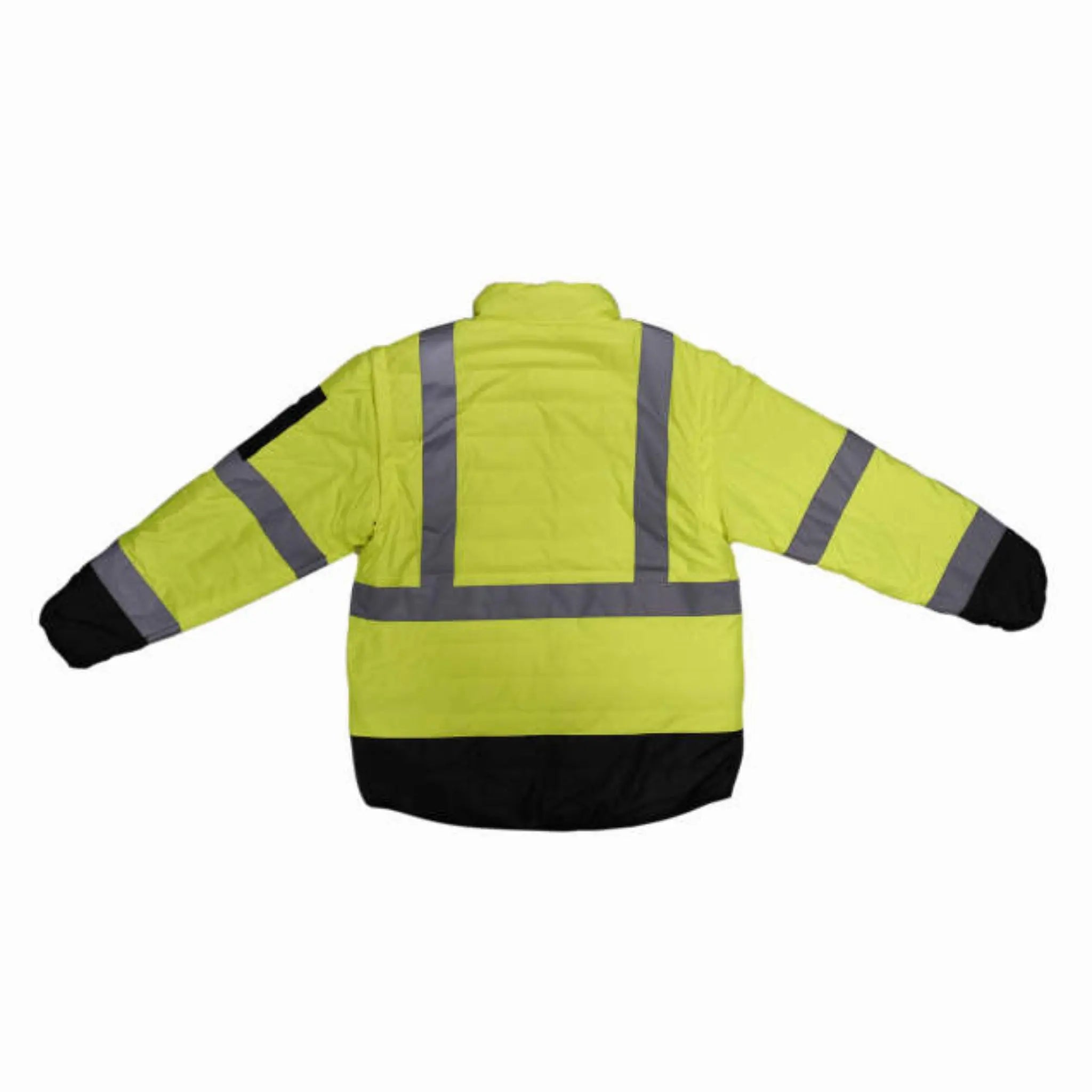 Radians SJ510-3ZGS Quilted Reversible Four-in-One Jacket with Zip-Off Sleeves, Hi Vis Green/Gray, Full Image, Back