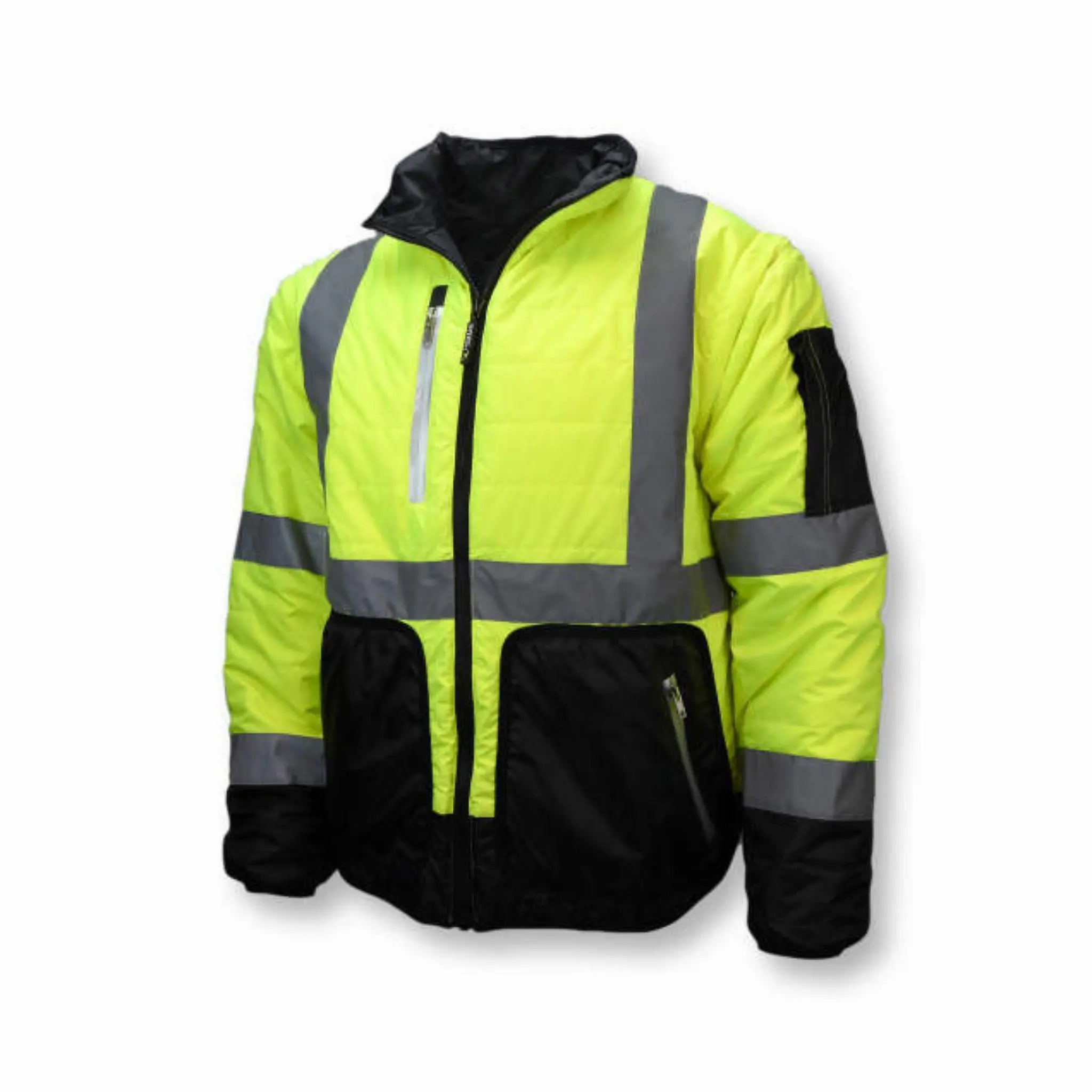 Radians SJ510-3ZGS Quilted Reversible Four-in-One Jacket with Zip-Off Sleeves, Hi Vis Green/Gray, Main Image