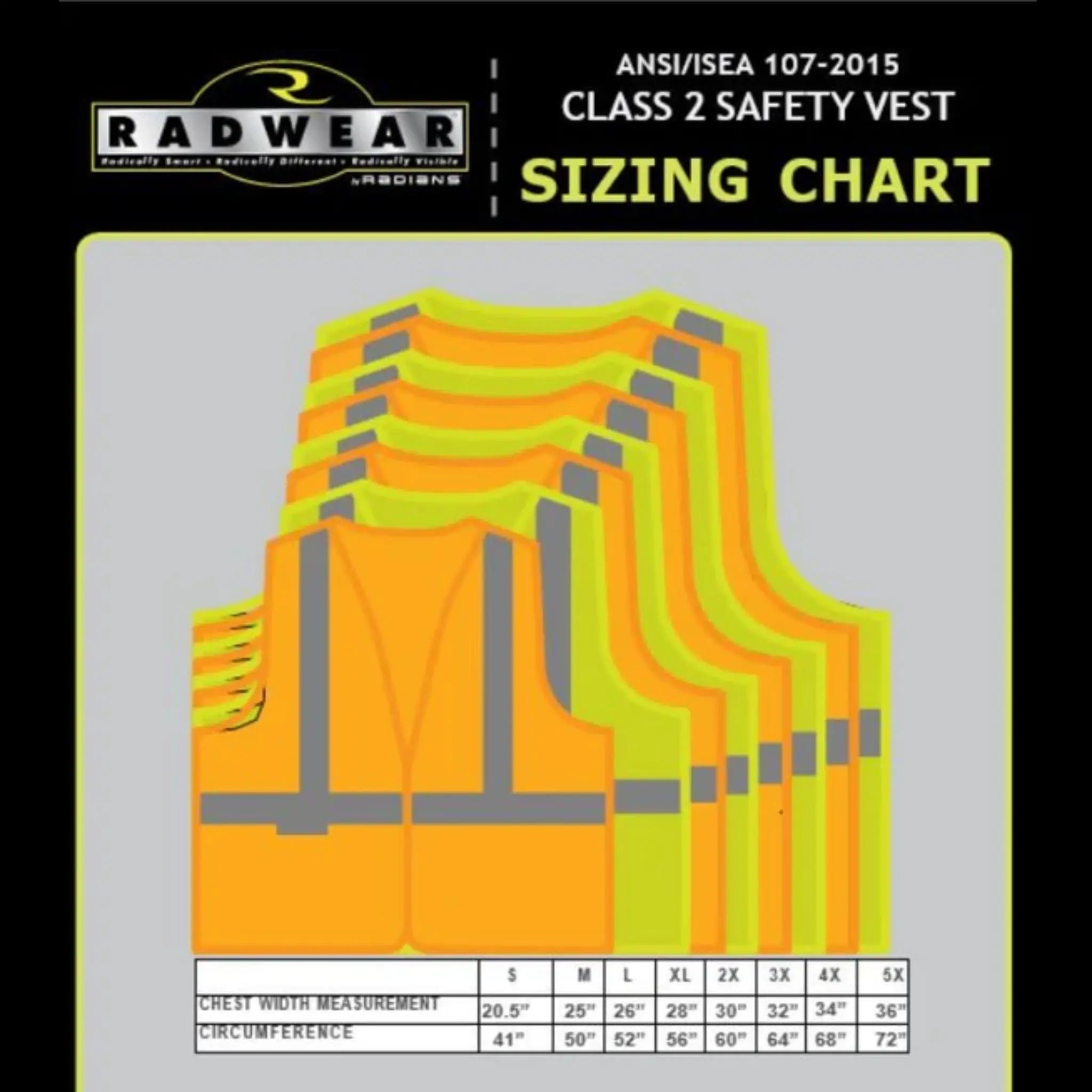 Radians SV2ZOM Economy Type R Class 2 Mesh Safety Vest with Zipper, Hi-Vis Orange, 1 Each, Sizing