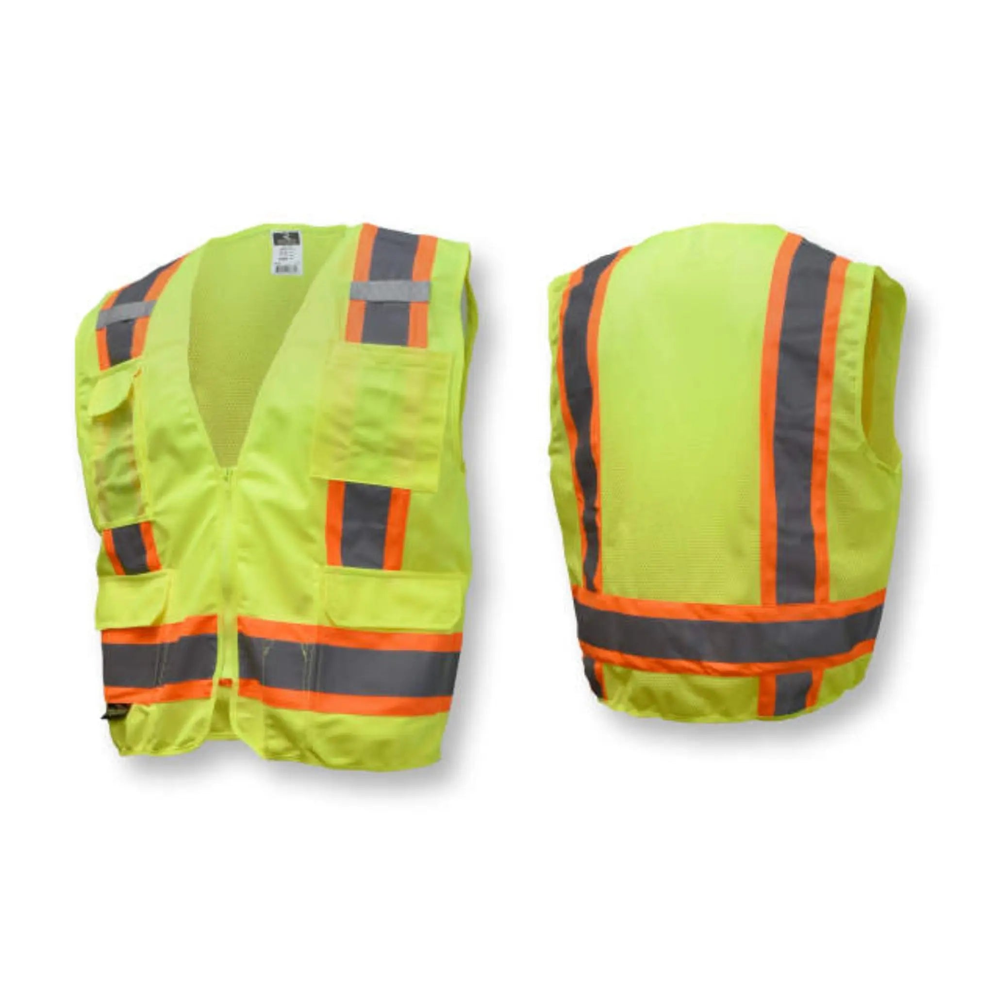 Radians SV6G Type R Class 2 Solid Front/Mesh Back Surveyor Safety Vest, Hi-Vis Green, 1 Each, Main Image